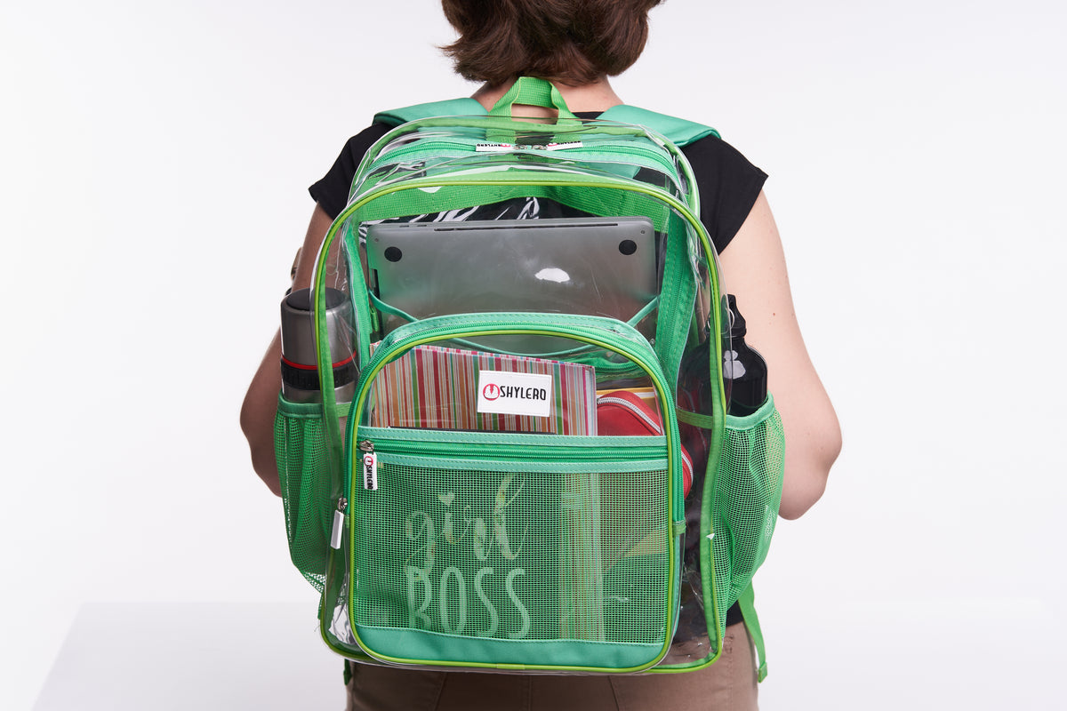 Clear Backpack For Work and School Backpack XL | TSA Lock | H18" x W14" x D8" (45cm x 35cm x 20cm) | 32 L | Green Rhino