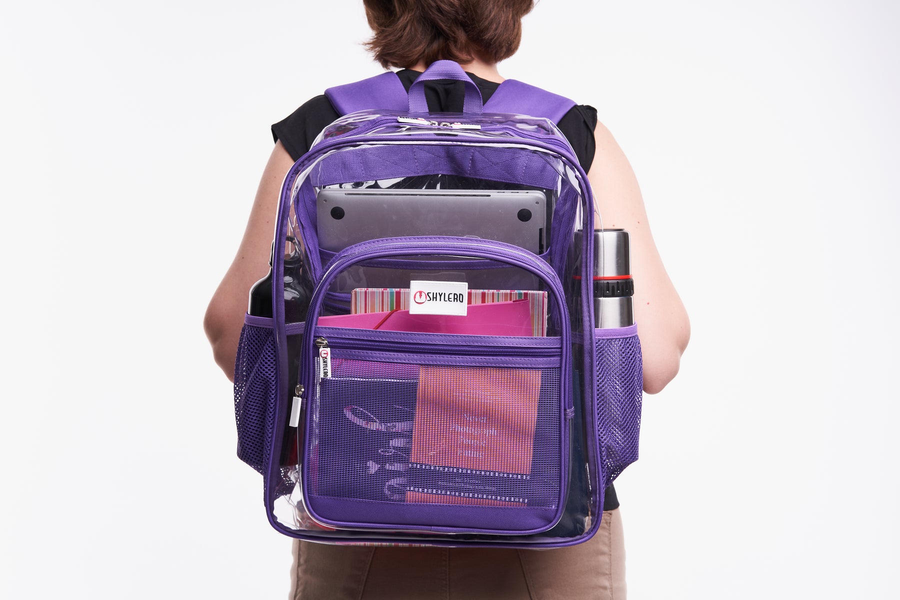 Clear Backpack For Work and School Backpack XL | TSA Lock | H18" x W14" x D8" (45cm x 35cm x 20cm) | 32 L | Purple Rhino