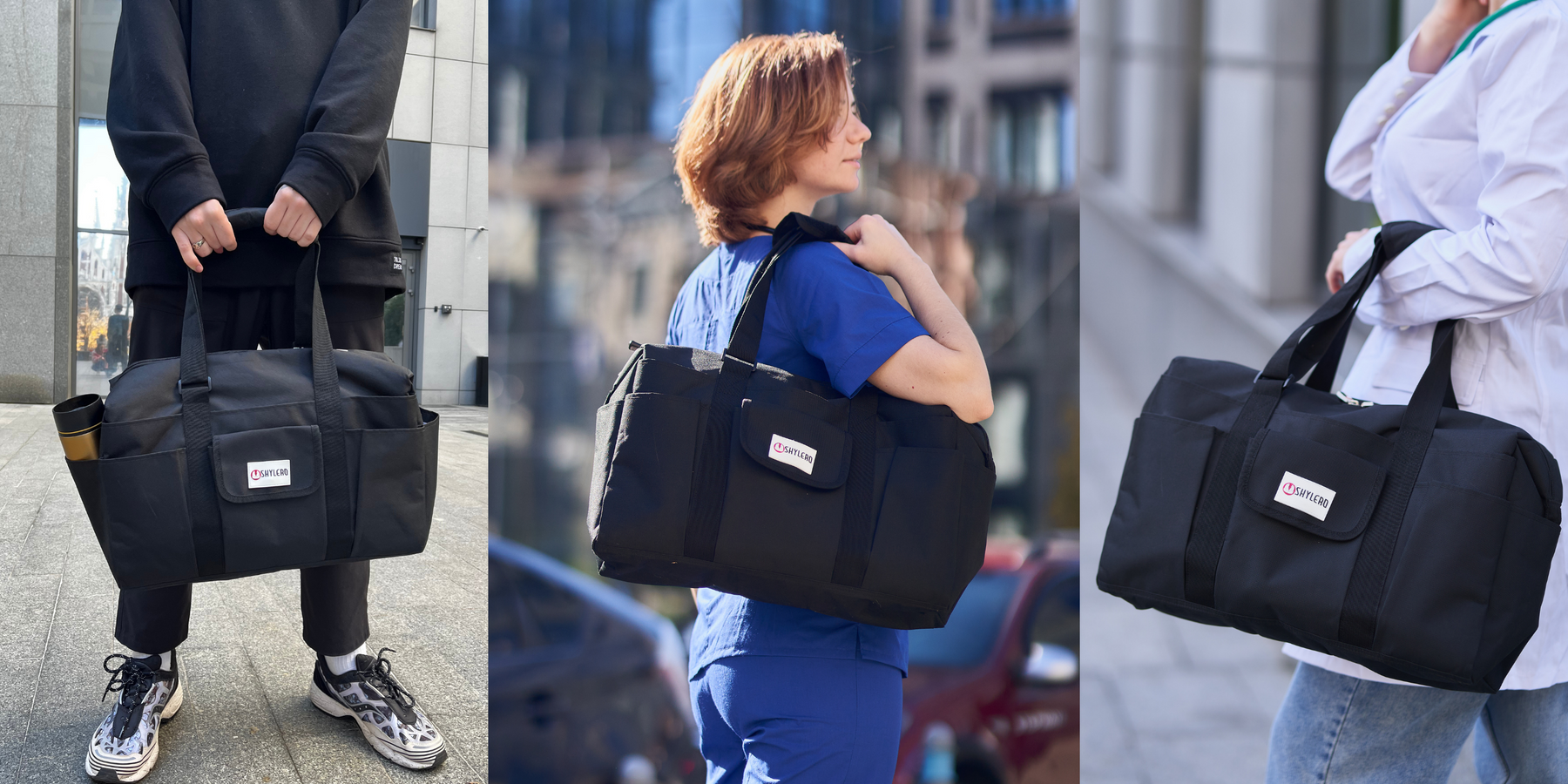 Nurse Bag and Utility Tote | Waterproof | Top YKK® Zip | L18" x H14" x W7" (46x18x36cm) | Solid Black
