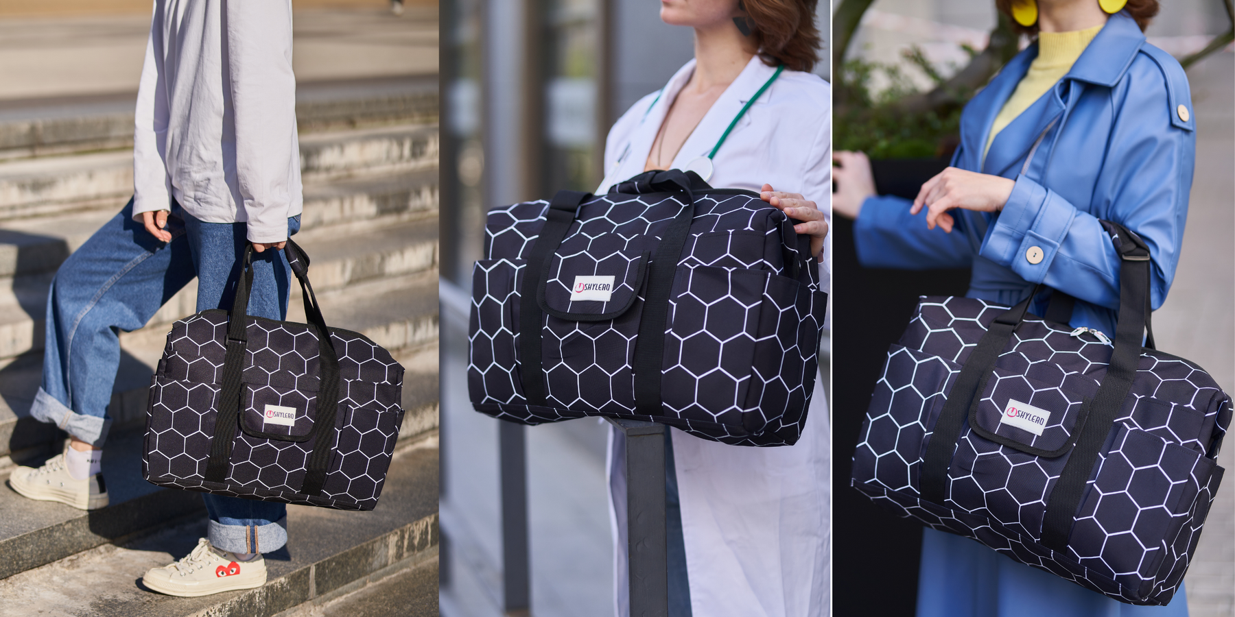 Nurse Bag and Utility Tote | Waterproof | Top YKK® Zip | L18" x H14" x W7" (46x18x36cm) | Black Bee Hive