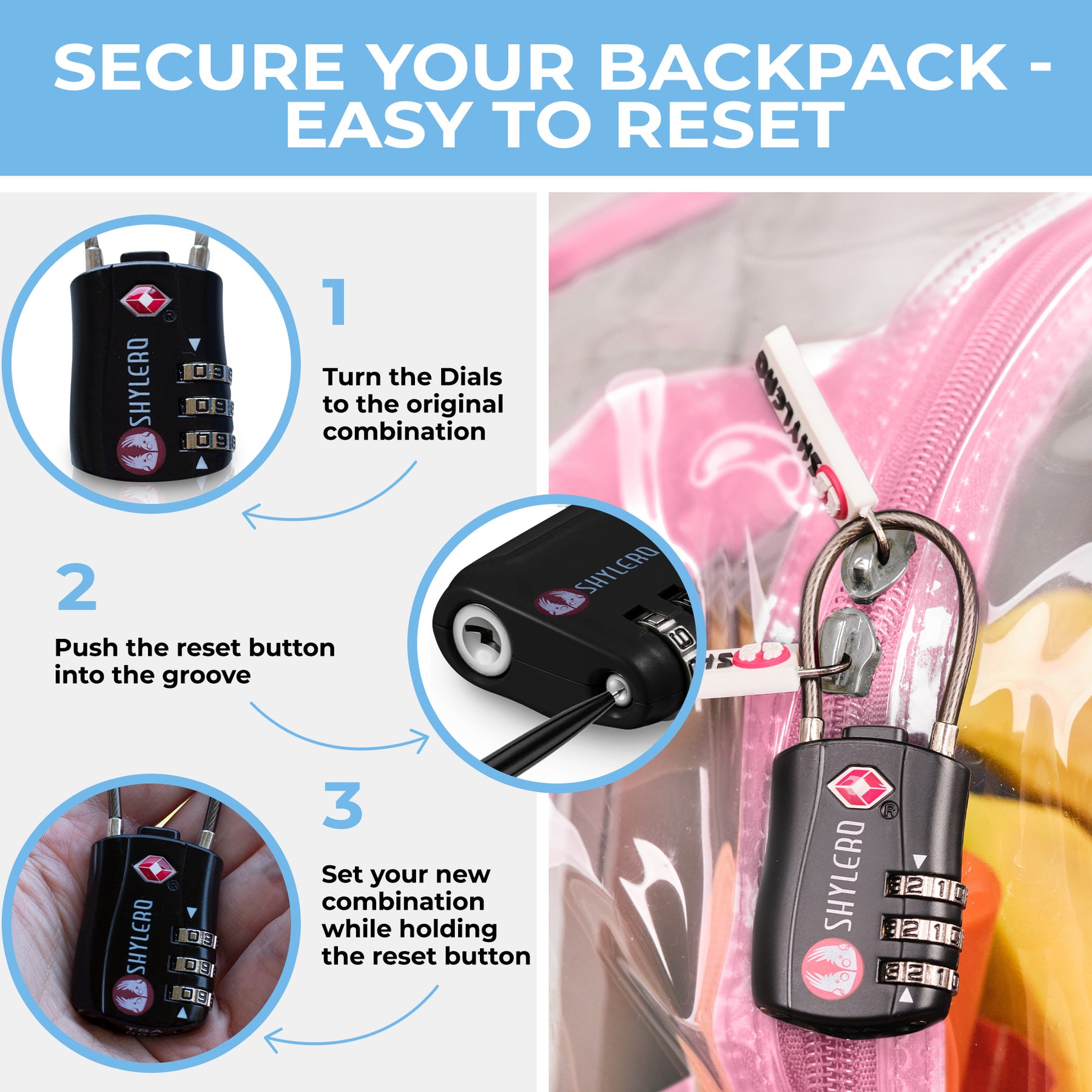 Clear Backpack For Work and School Backpack XL | TSA Lock | H18" x W14" x D8" (45cm x 35cm x 20cm) | 32 L | Pink Rhino
