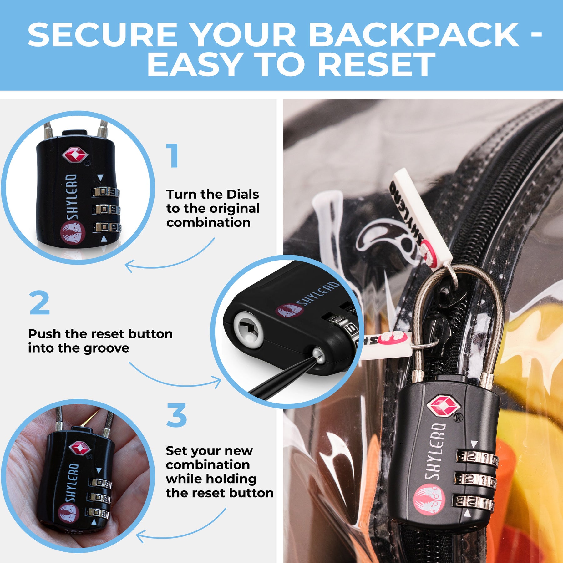 Clear Backpack For Work and School Backpack XL | TSA Lock | H18" x W14" x D8" (45cm x 35cm x 20cm) | 32 L | Black Rhino