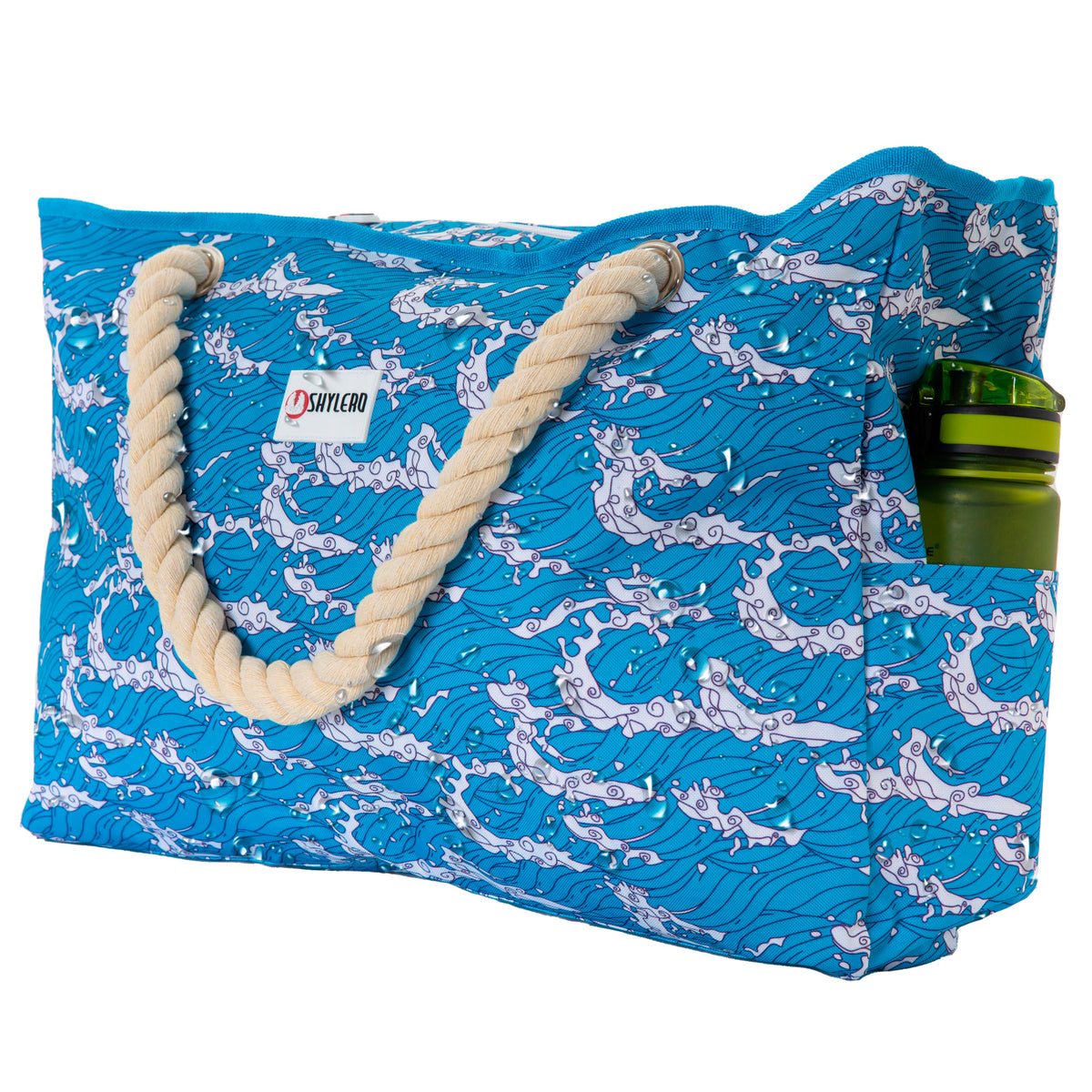 Beach Bag and Pool Bag | Water Repellent | Top YKK® Zip | Family Size | L22" x H15" x W6" | Ocean Waves