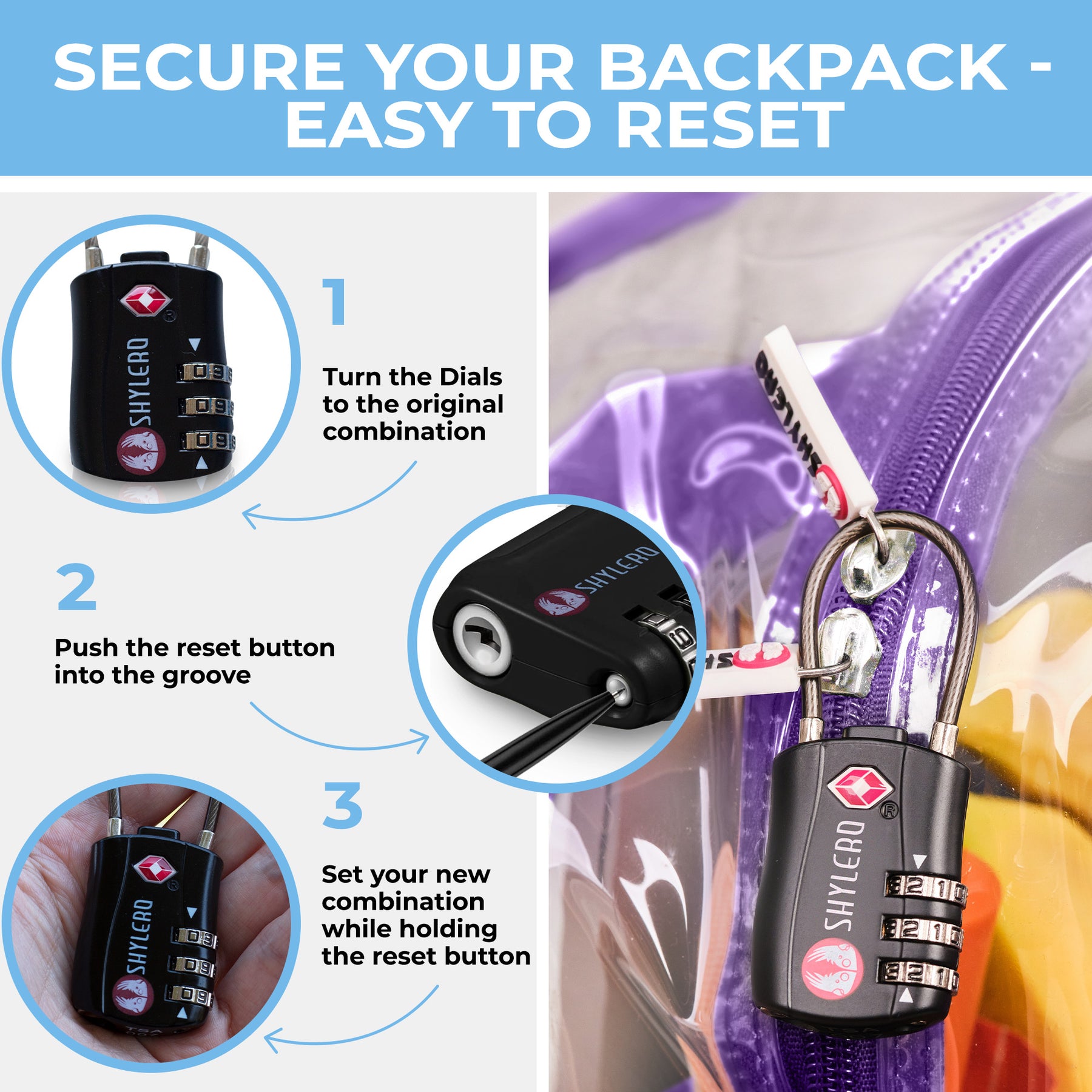 Clear Backpack For Work and School Backpack XL | TSA Lock | H18" x W14" x D8" (45cm x 35cm x 20cm) | 32 L | Purple Rhino