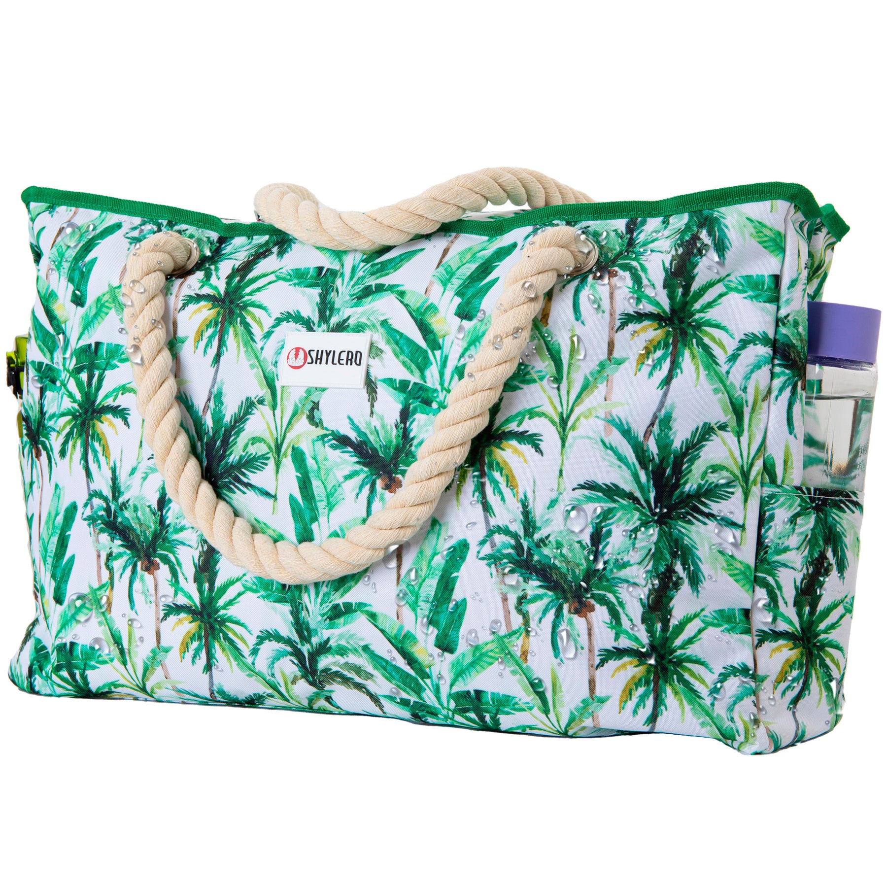 Beach Bag and Pool Bag | Water Repellent | Top YKK® Zip | Family Size | L22" x H15" x W6" | Palm Leaves