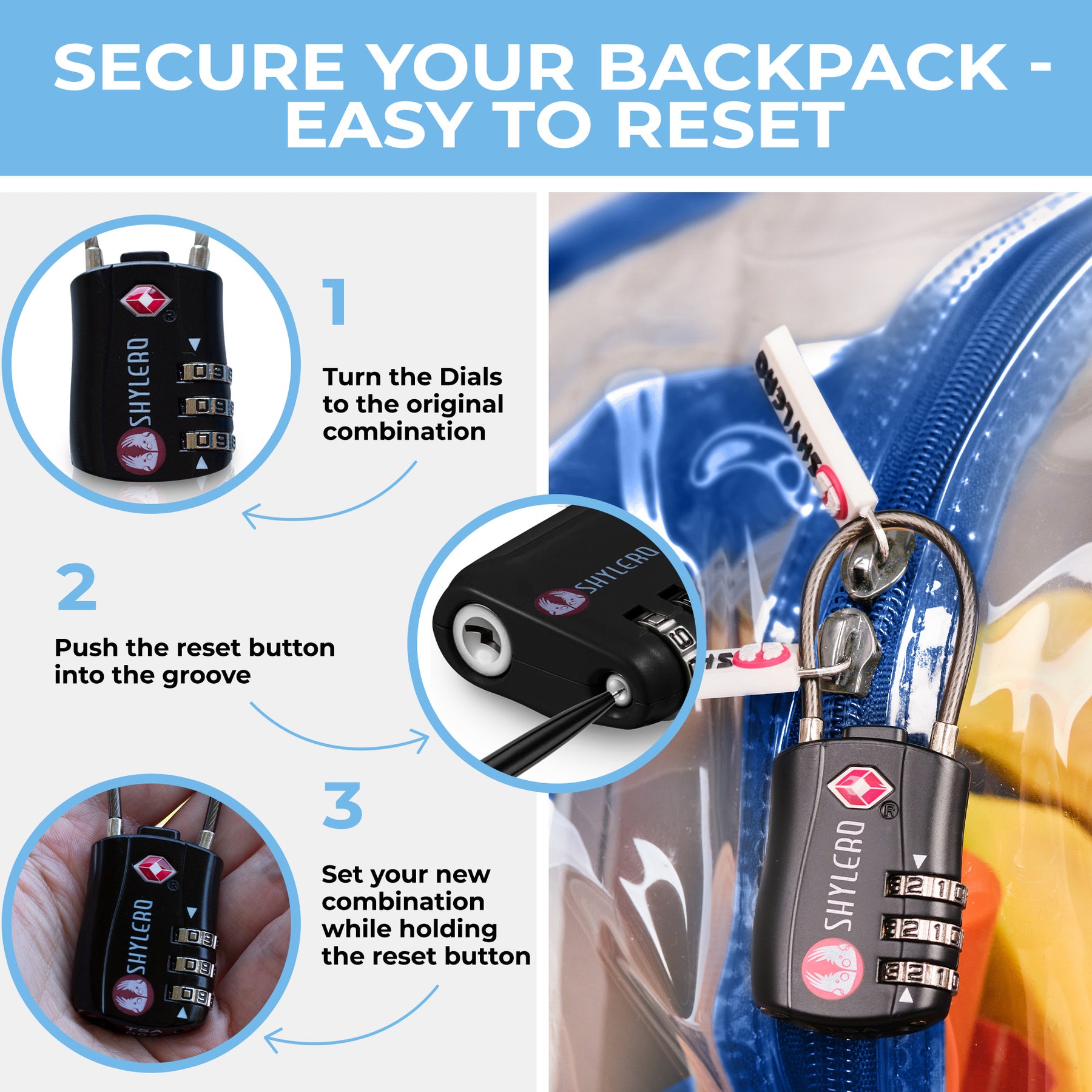 Clear Backpack For Work and School Backpack XL | TSA Lock | H18" x W14" x D8" (45cm x 35cm x 20cm) | 32 L | Blue Rhino