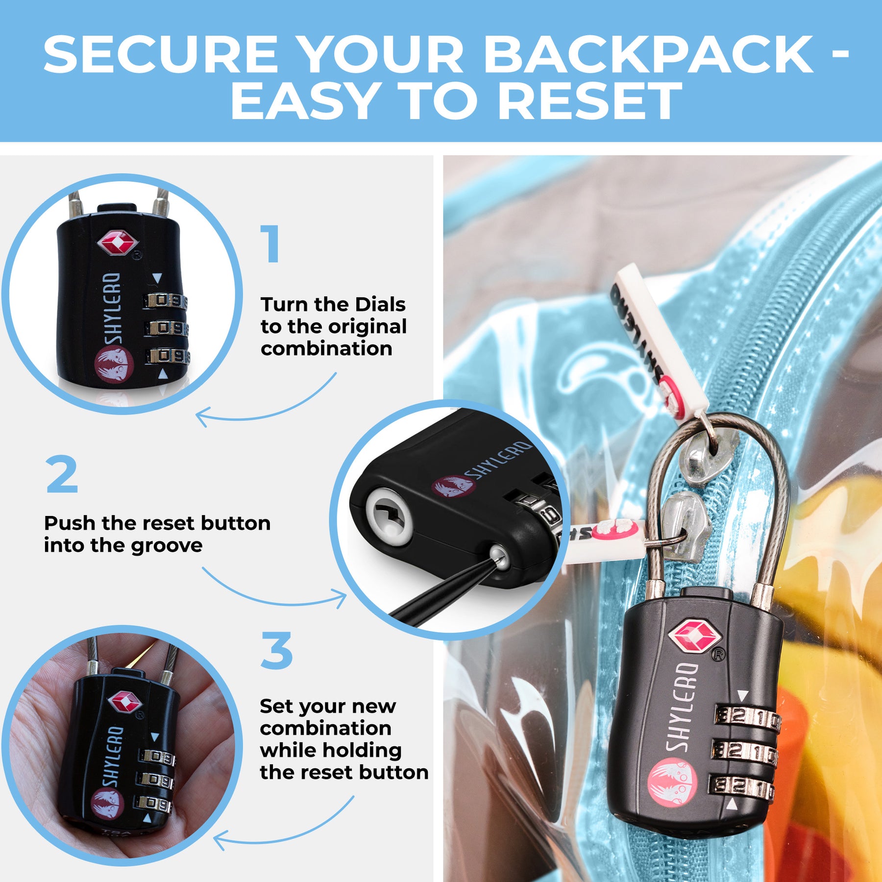 Clear Backpack For Work and School Backpack XL | TSA Lock | H18" x W14" x D8" (45cm x 35cm x 20cm) | 32 L | Turquoise Rhino