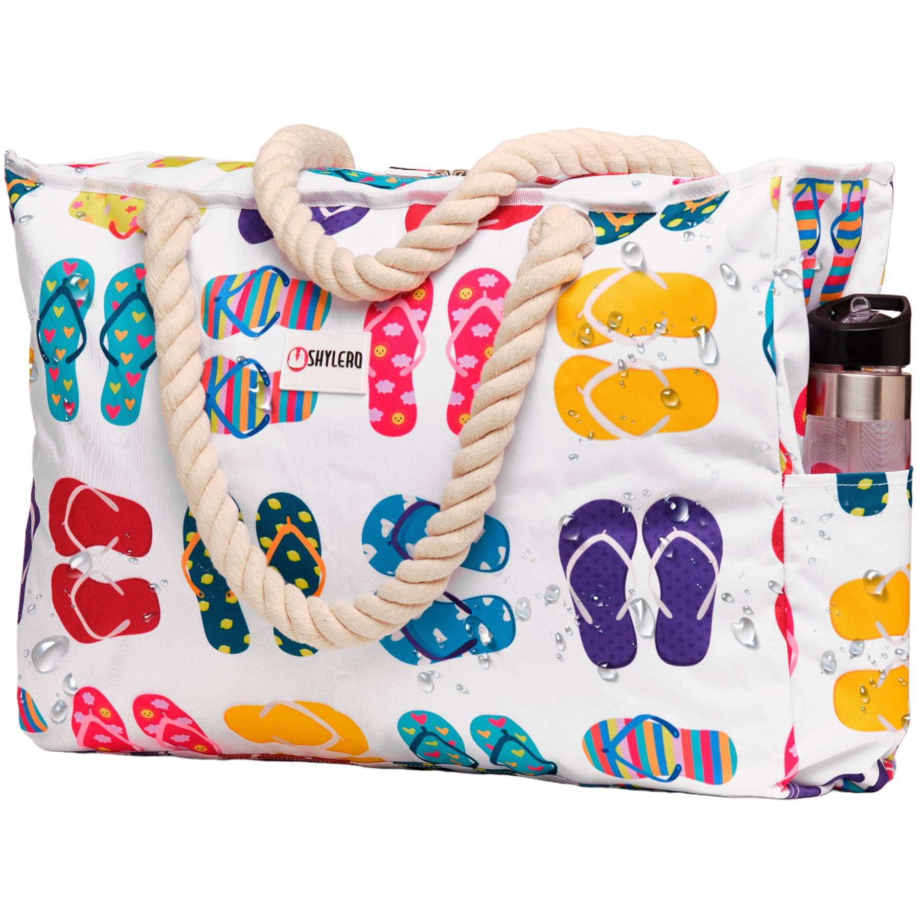 Beach Bag and Pool Bag | Water Repellent | Top YKK® Zip | Family Size | L22" x H15" x W6" | Funky Flip Flops