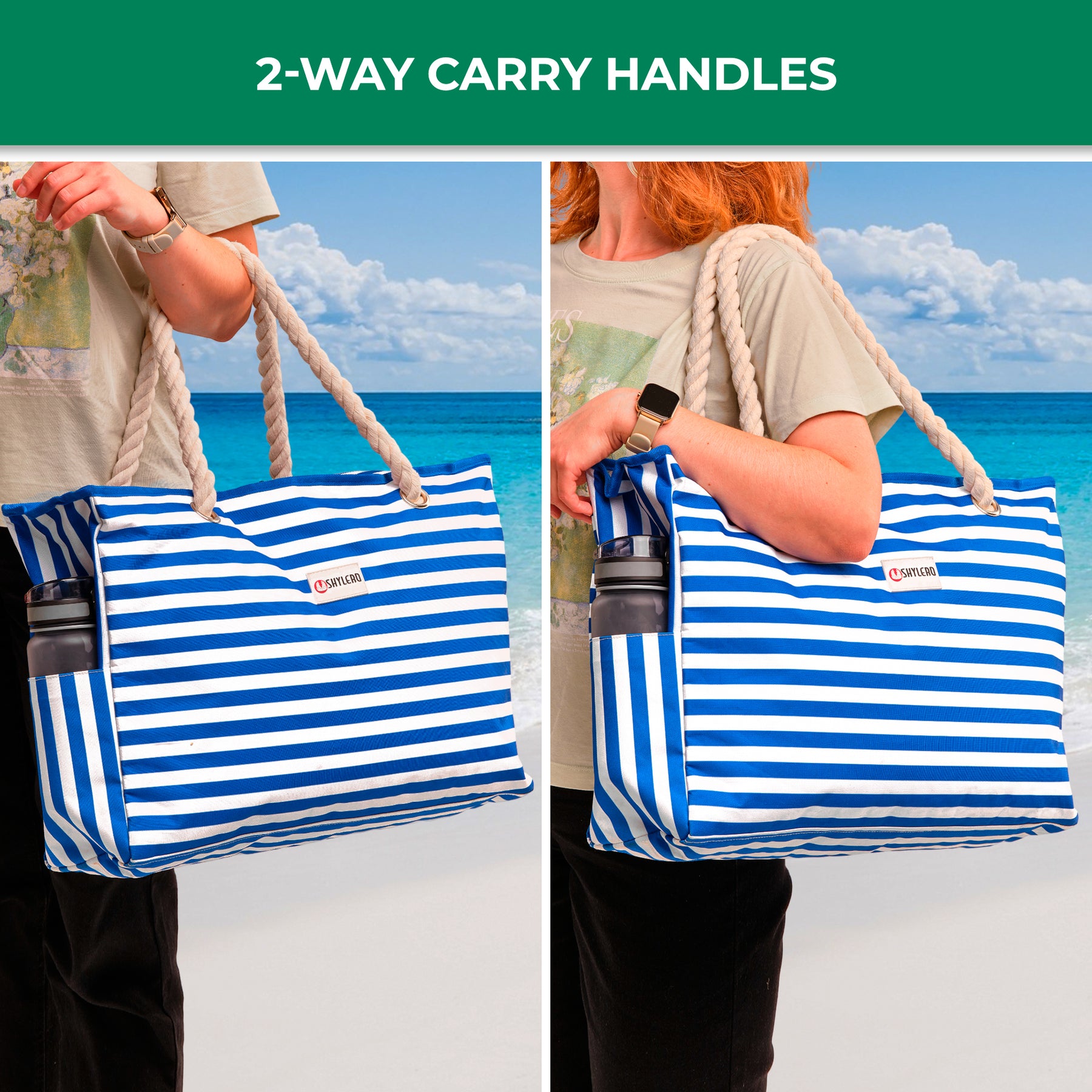 Beach Bag and Pool Bag | Water Repellent | Top YKK® Zip | Family Size | L22" x H15" x W6" | Bright Blue Lobster