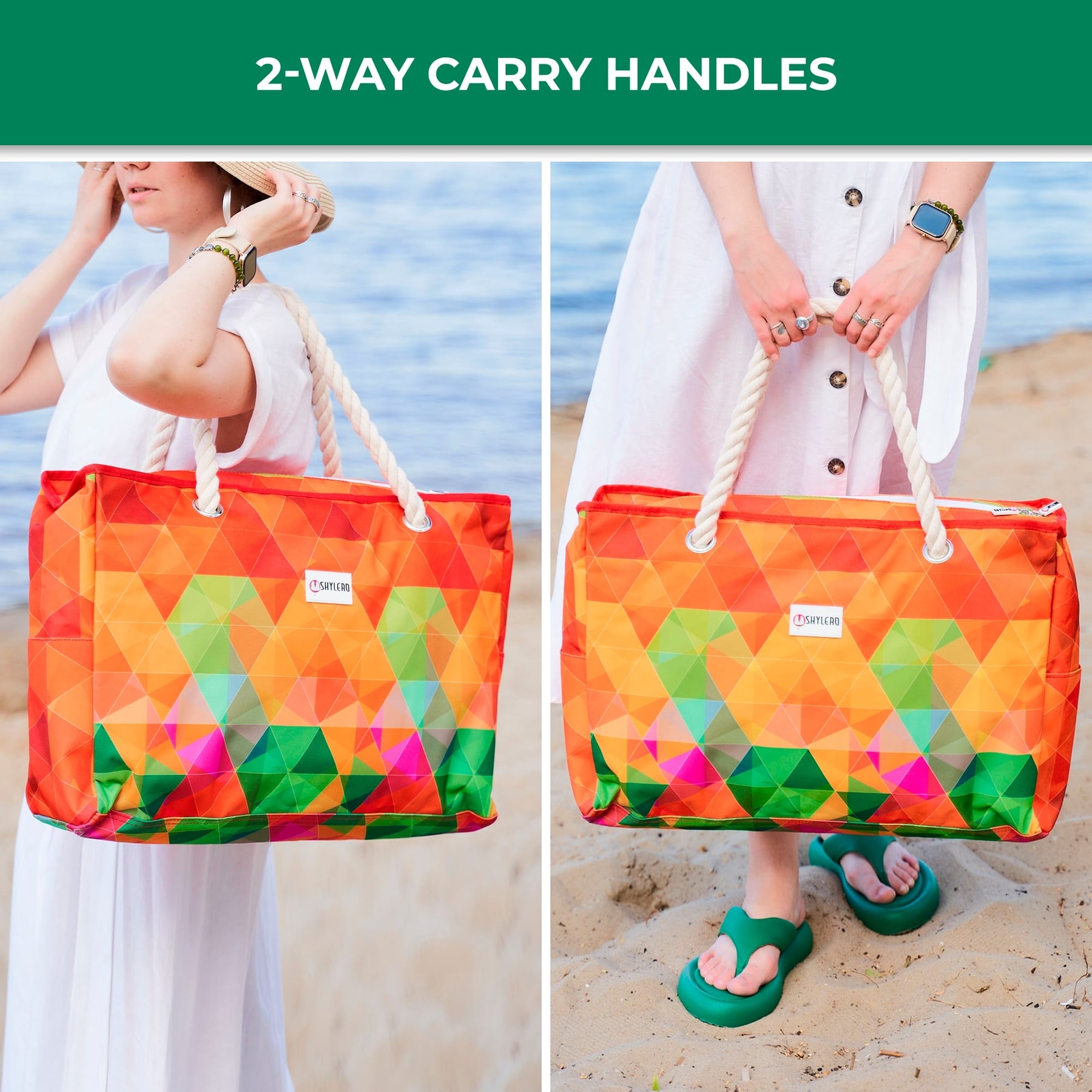 Beach Bag and Pool Bag | Water Repellent | Top YKK® Zip | Family Size | L22" x H15" x W6" | Colorful Starfish