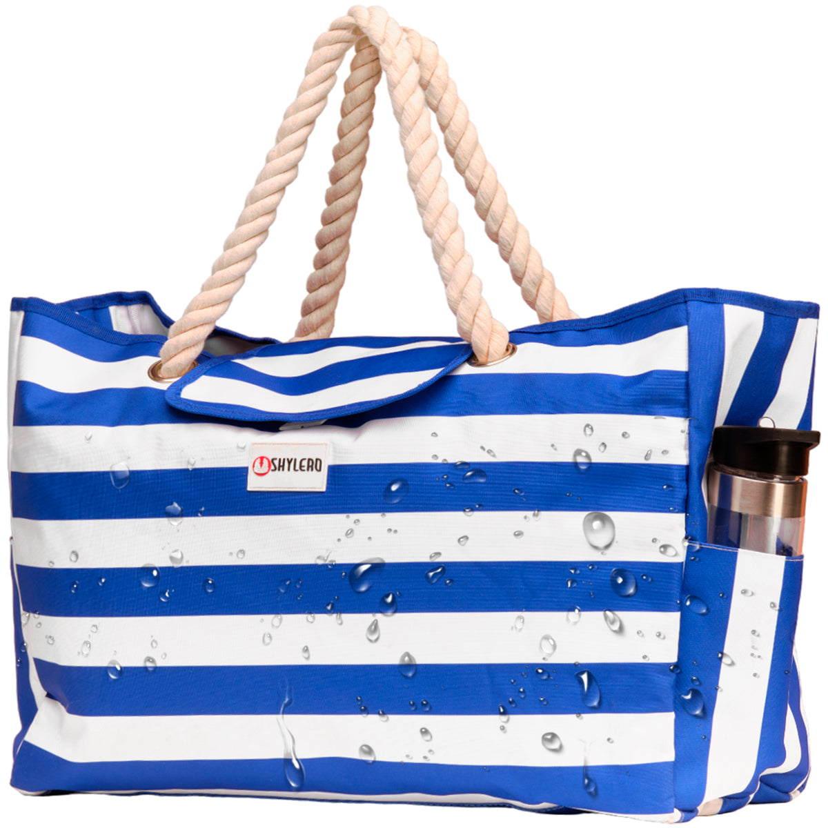 Beach Bag and Pool Bag | Water Repellent | Top Magnet | Family Size XXL | L22" x H15" x W6" | Dark Blue Shrimp