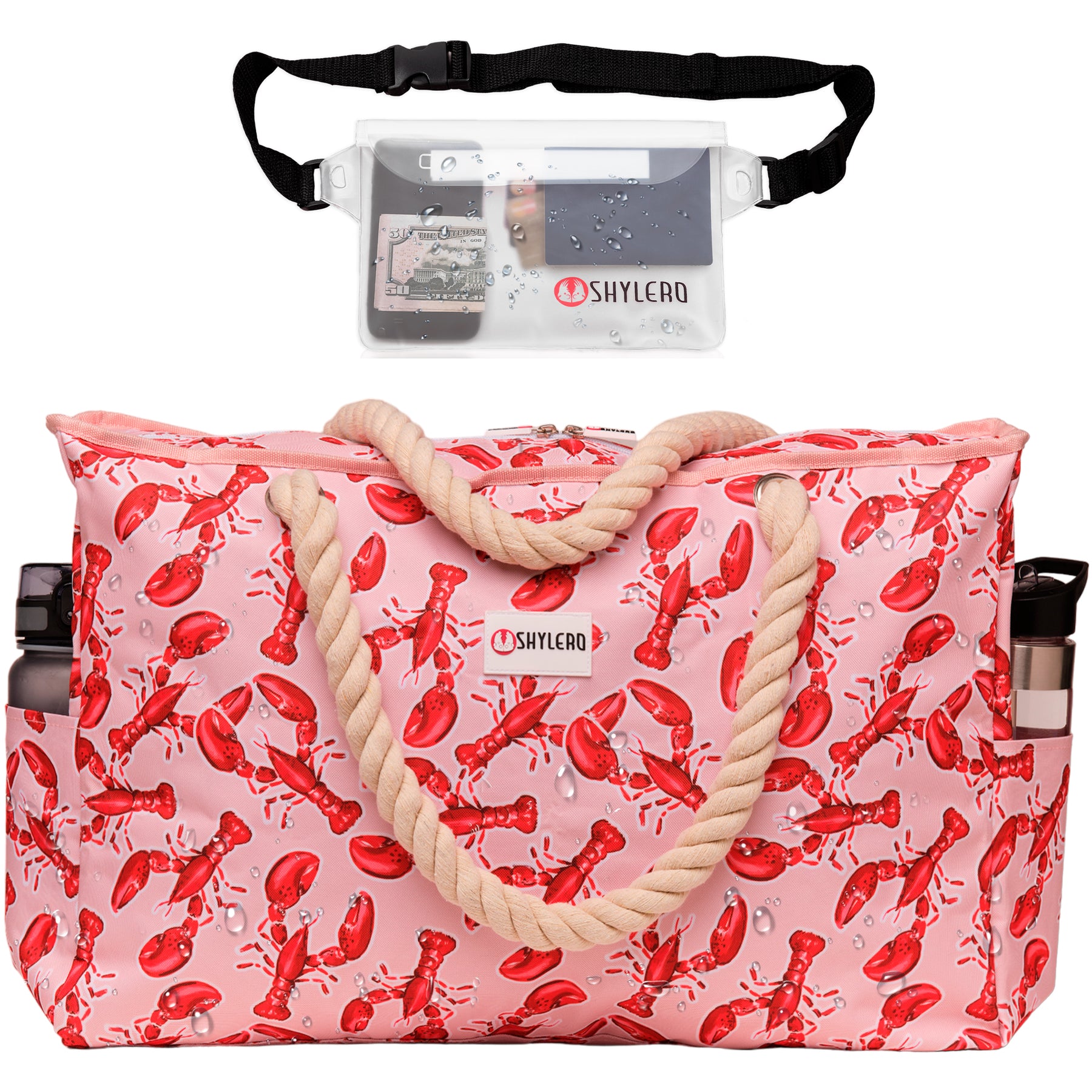 Beach Bag and Pool Bag | Water Repellent | Top YKK® Zip | Family Size | L22" x H15" x W6" | Lobsters