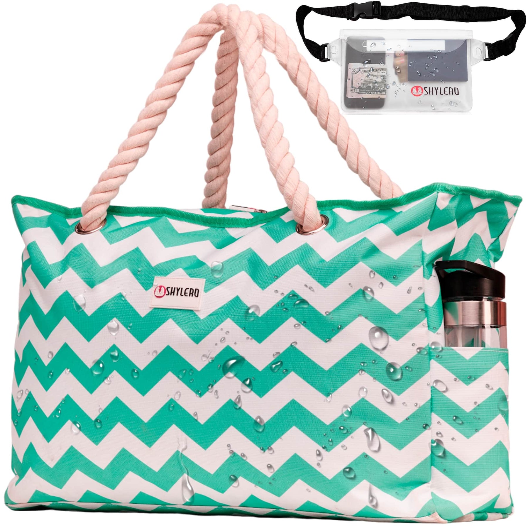 Beach Bag and Pool Bag | Water Repellent | Top YKK® Zip | Family Size | L22" x H15" x W6" | Turquoise Green Turtle