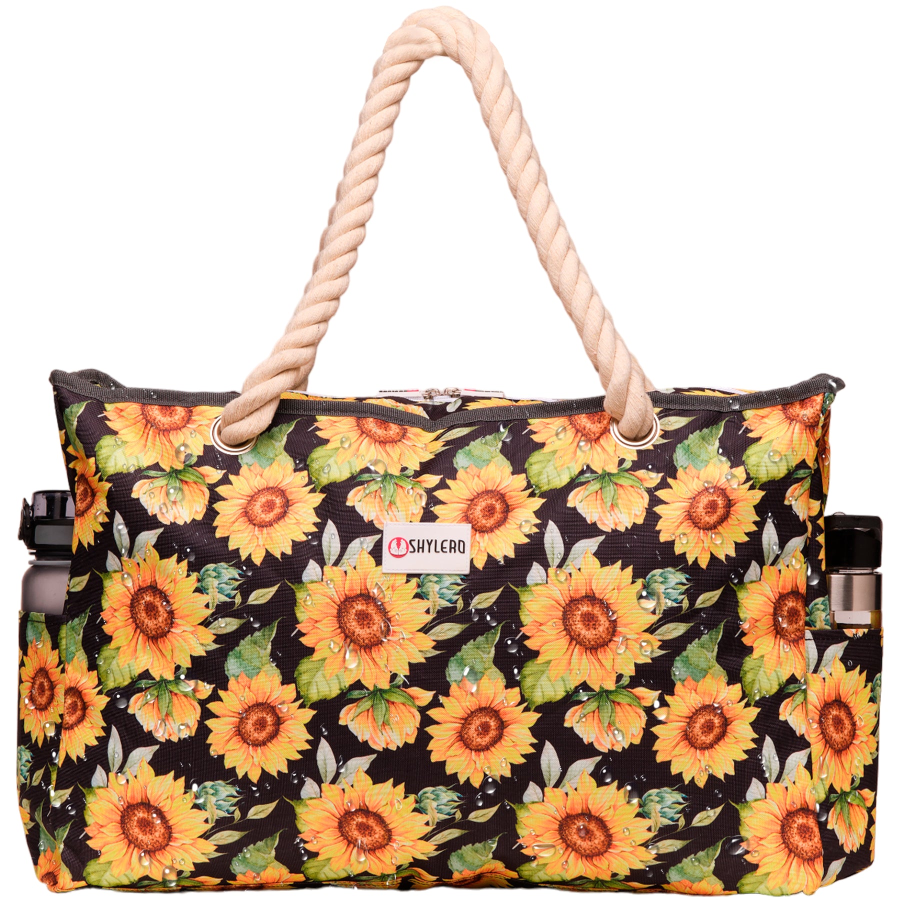 Beach Bag and Pool Bag | Water Repellent | Top YKK® Zip | Family Size | L22" x H15" x W6" | Blooming Sunflowers