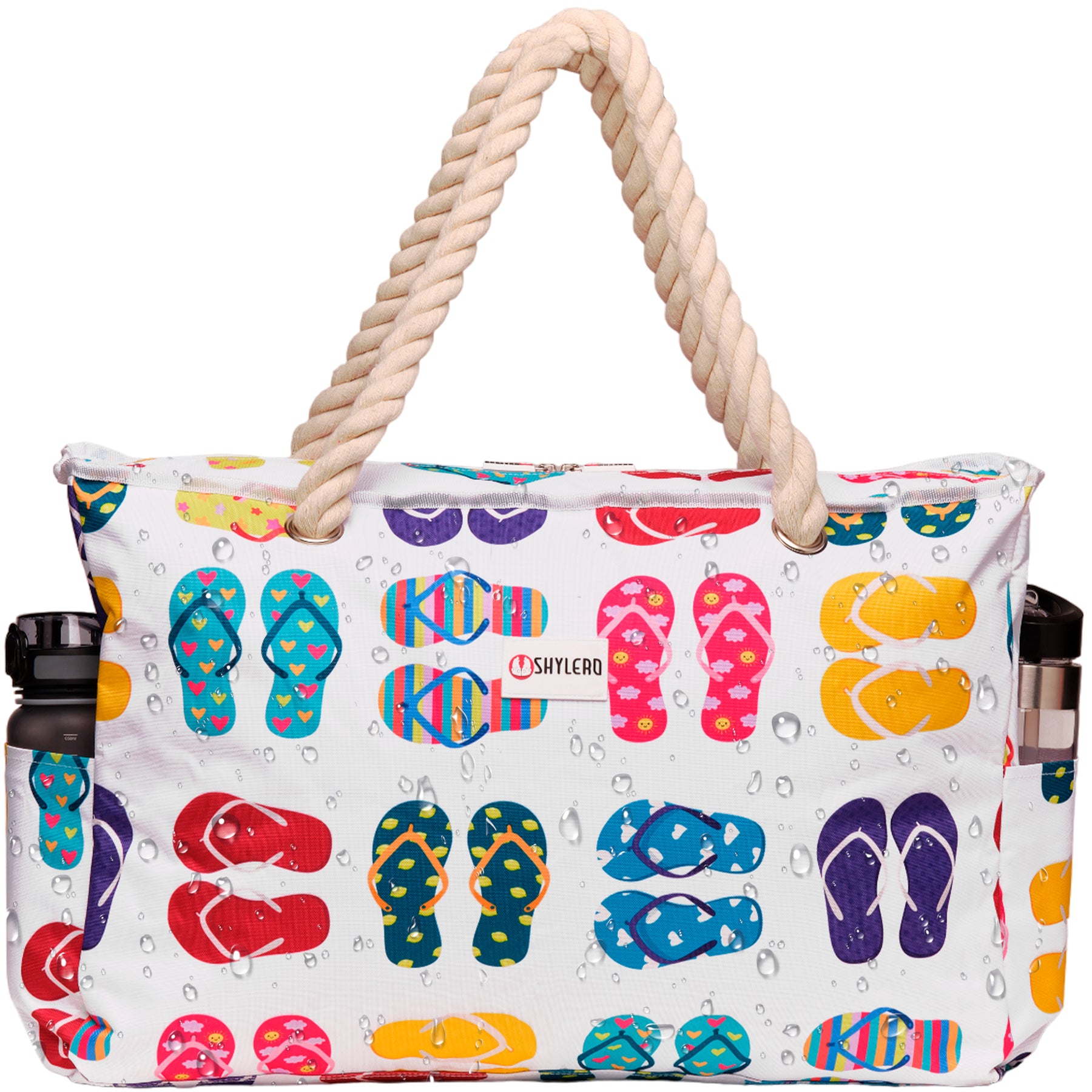 Beach Bag and Pool Bag | Water Repellent | Top YKK® Zip | Family Size | L22" x H15" x W6" | Funky Flip Flops