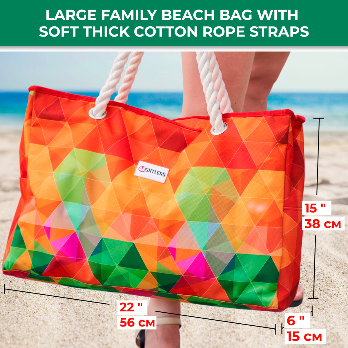 Beach Bag and Pool Bag | Water Repellent | Top YKK® Zip | Family Size | L22" x H15" x W6" | Colorful Starfish