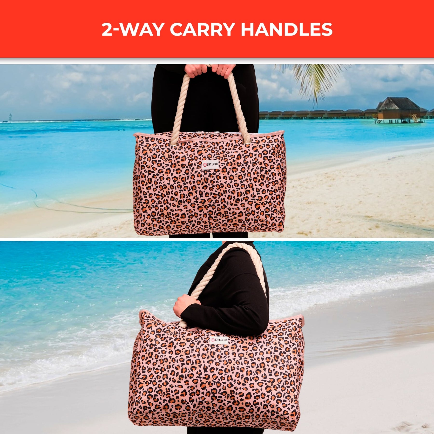 Beach Bag and Pool Bag | Water Repellent | Top YKK® Zip | Family Size | L22" x H15" x W6" | Leopard