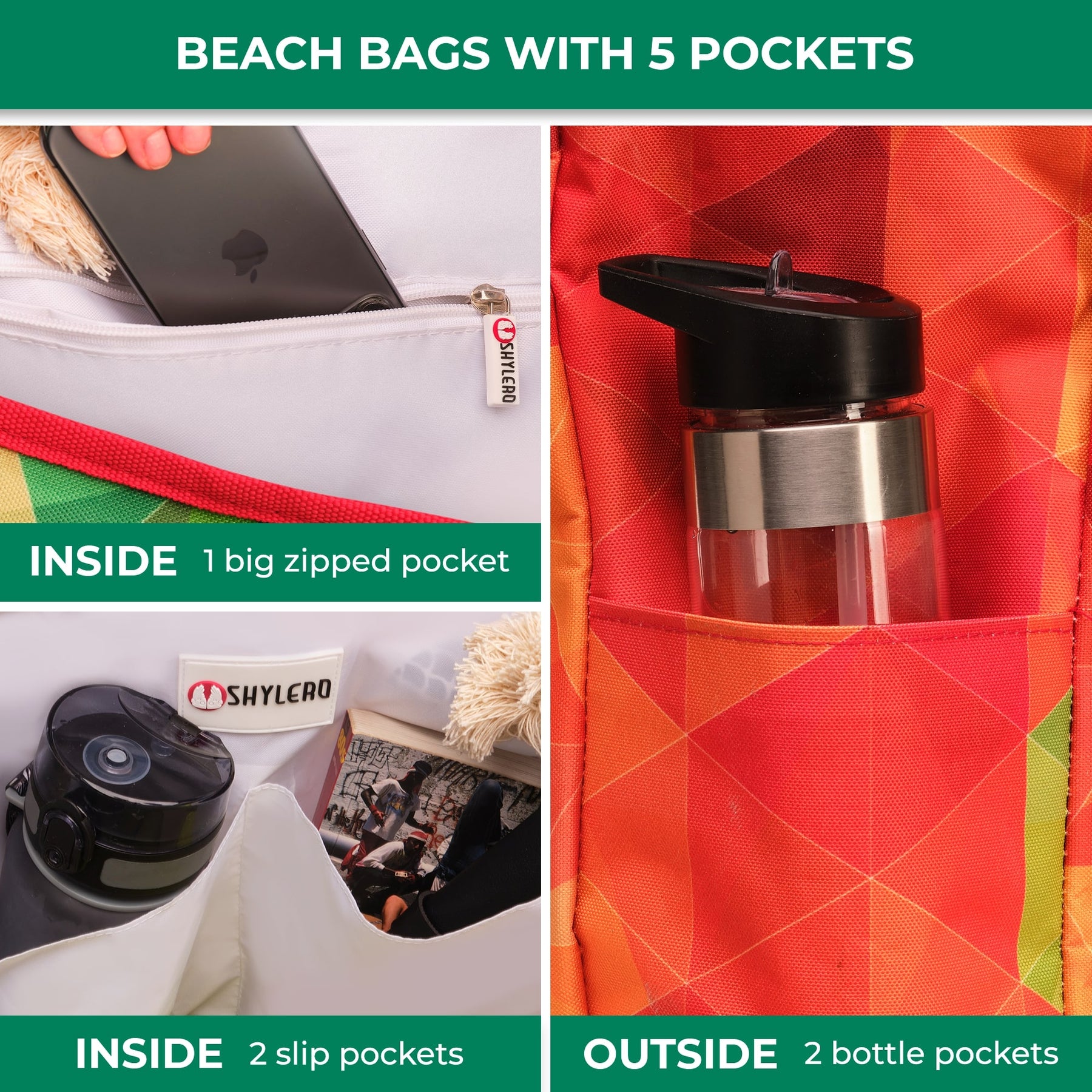 Beach Bag and Pool Bag | Water Repellent | Top YKK® Zip | Family Size | L22" x H15" x W6" | Colorful Starfish