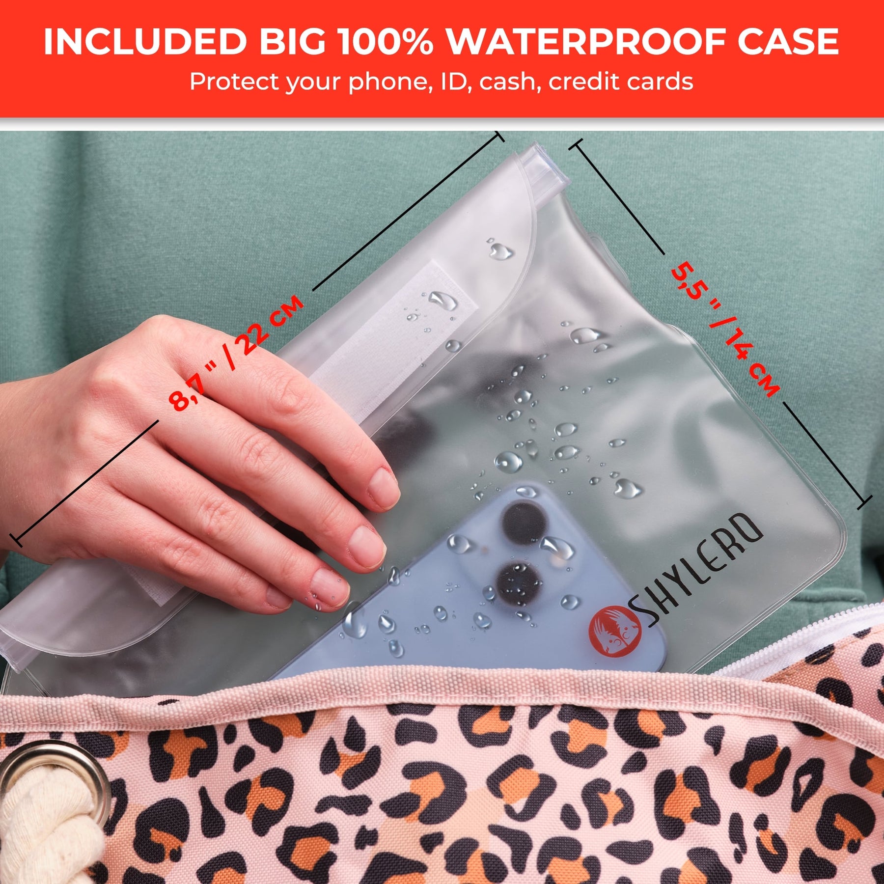 Beach Bag and Pool Bag | Water Repellent | Top YKK® Zip | Family Size | L22" x H15" x W6" | Leopard