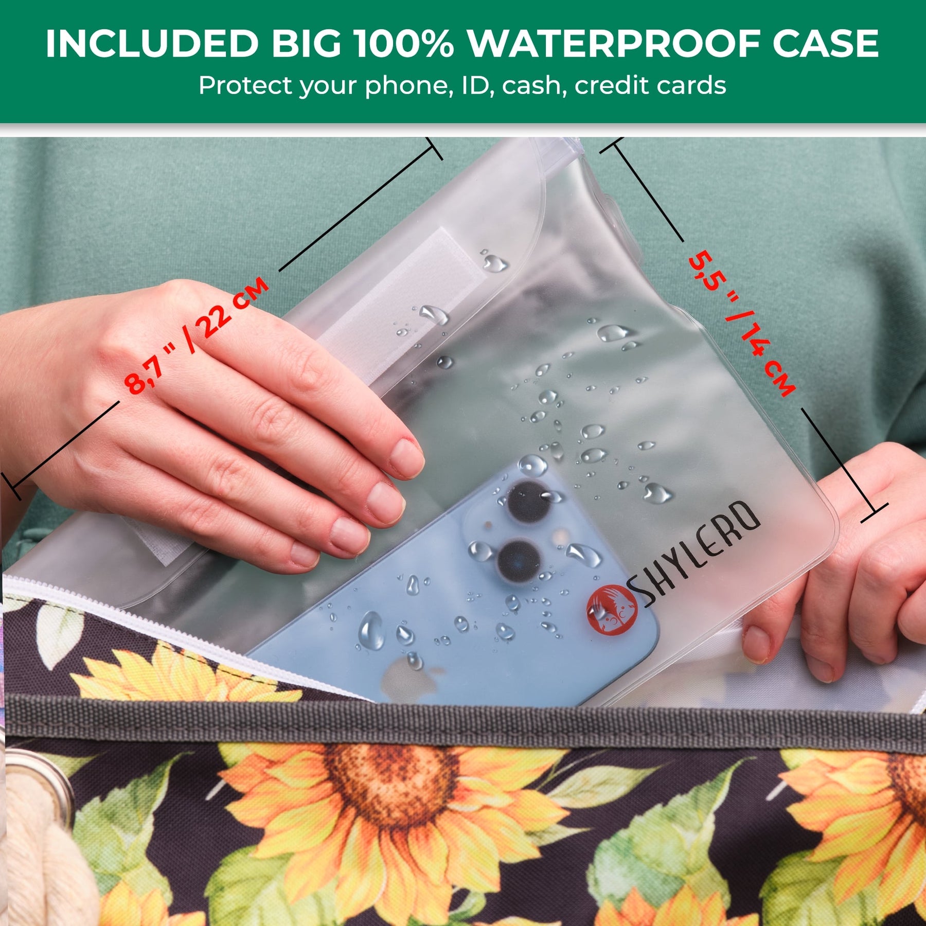 Beach Bag and Pool Bag | Water Repellent | Top YKK® Zip | Family Size | L22" x H15" x W6" | Blooming Sunflowers