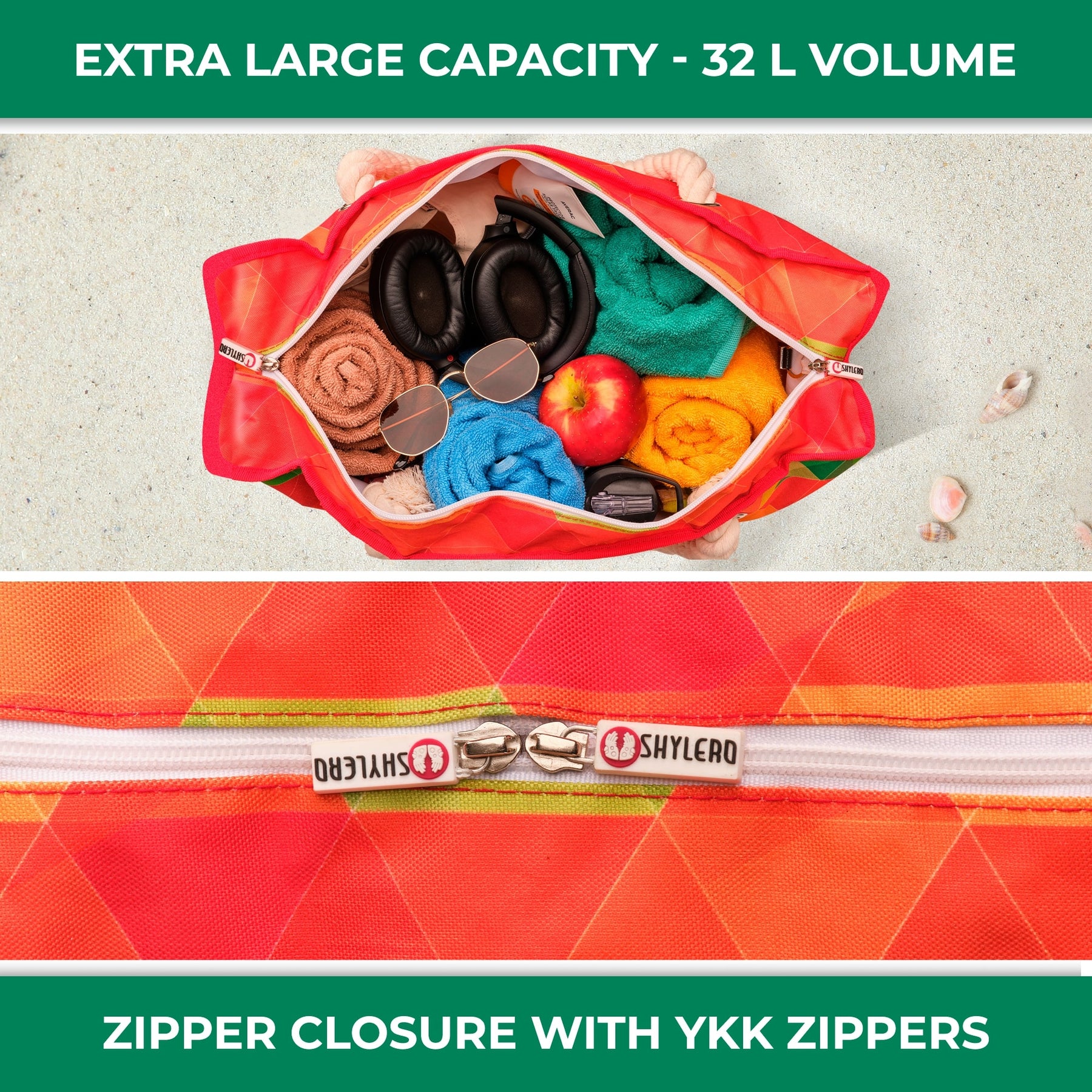 Beach Bag and Pool Bag | Water Repellent | Top YKK® Zip | Family Size | L22" x H15" x W6" | Colorful Starfish