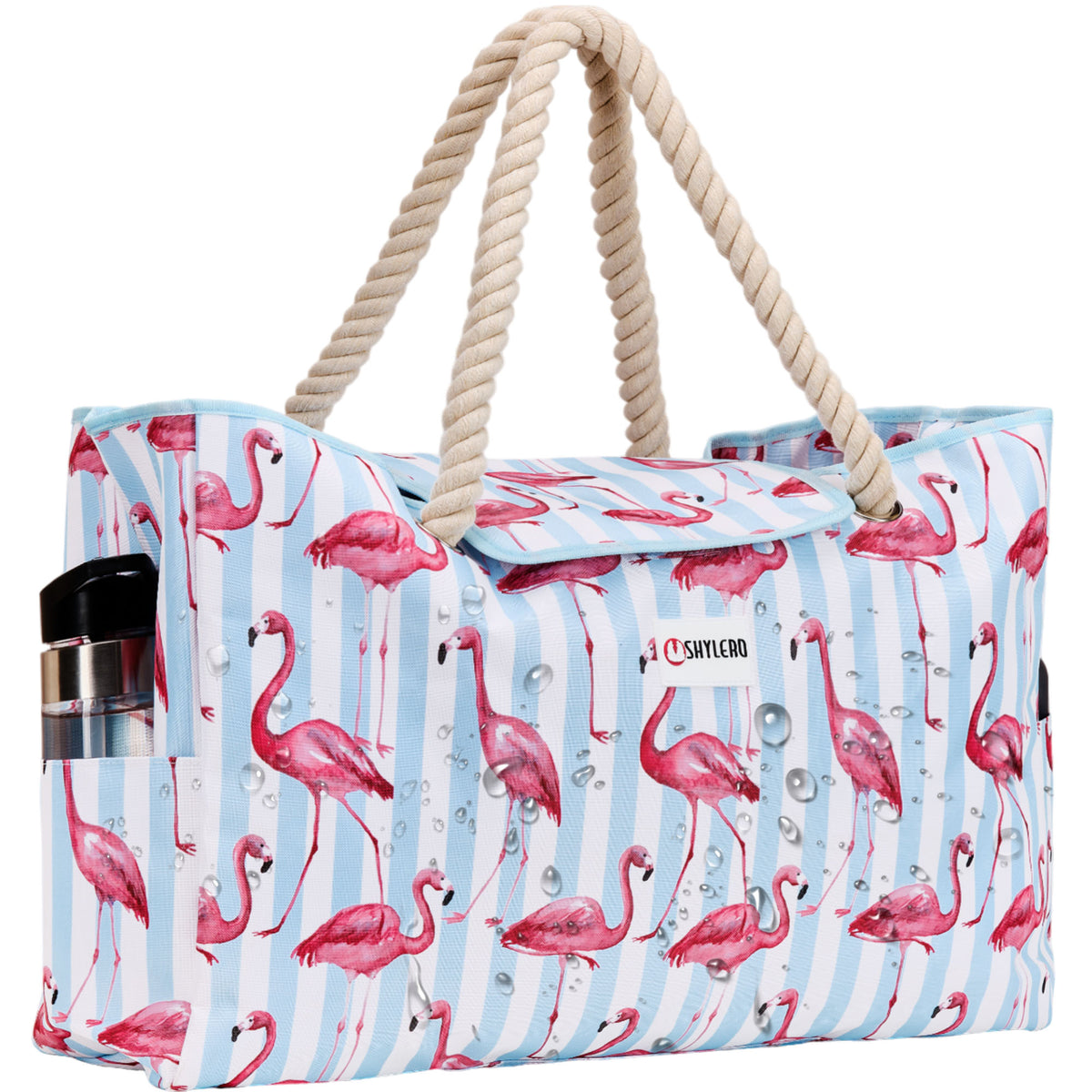 Beach Bag and Pool Bag | Water Repellent | Top Magnet | Family Size XXL | L22" x H15" x W6" | Pink Flamingo