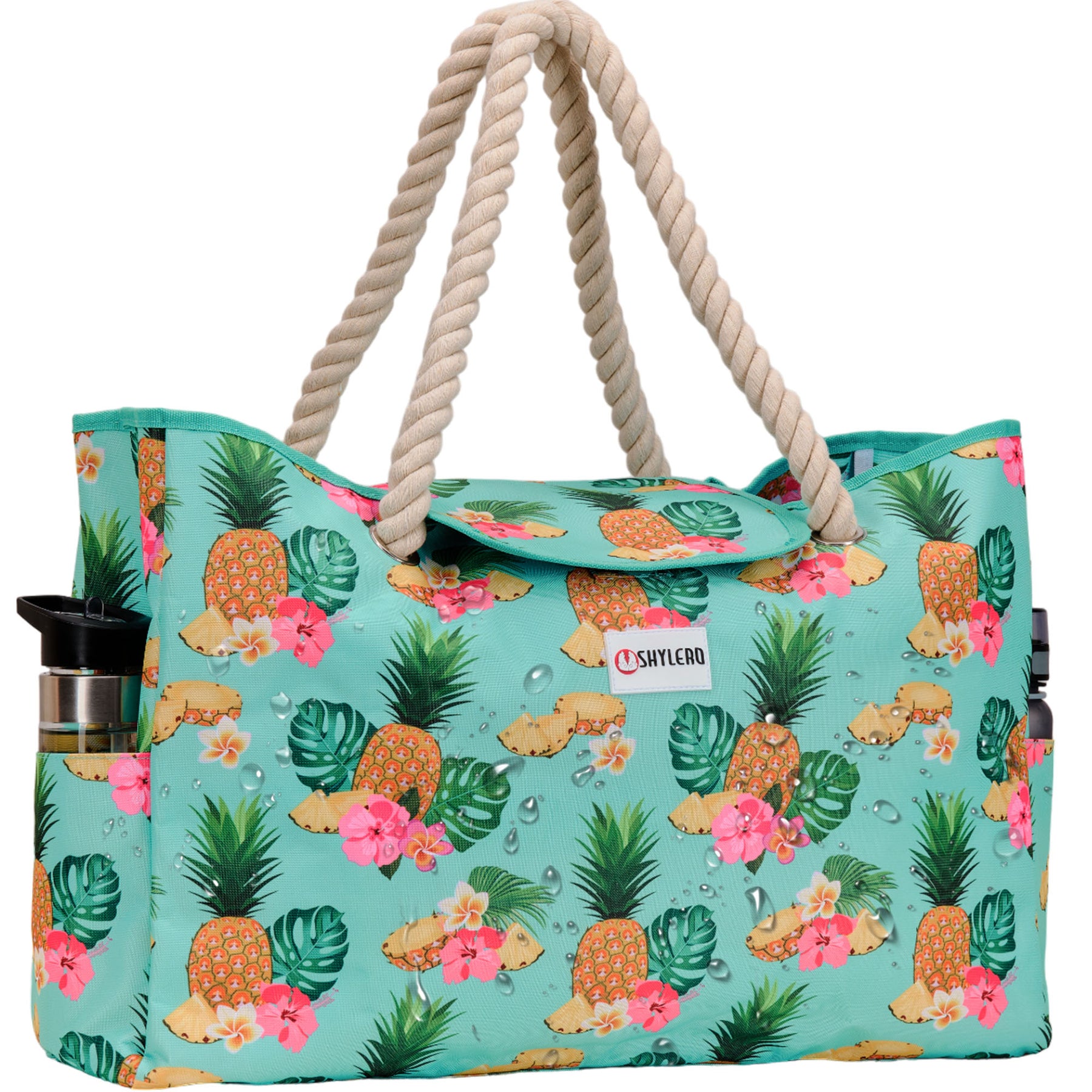 Beach Bag and Pool Bag | Water Repellent | Top Magnet | Family Size XXL | L22" x H15" x W6" | Tropical Fruits