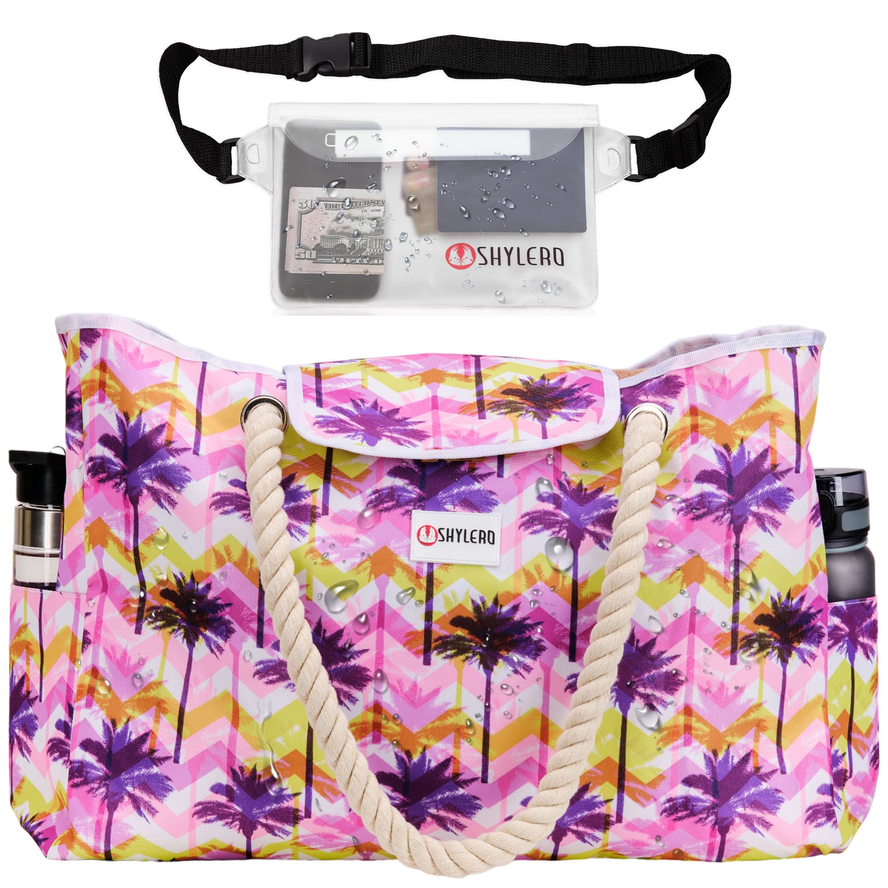 Beach Bag and Pool Bag | Water Repellent | Top Magnet | Family Size XXL | L22" x H15" x W6" | Summer Sunset