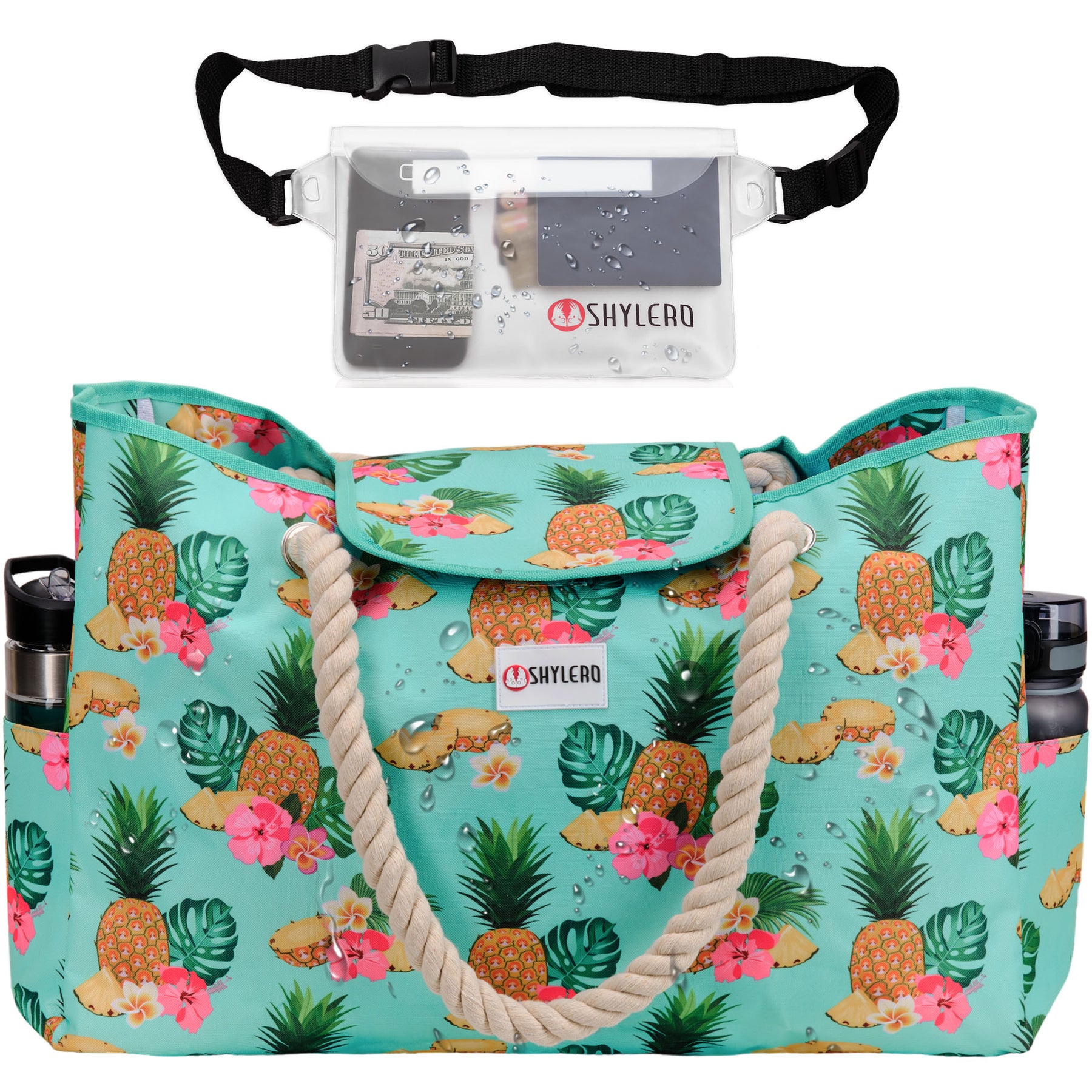 Beach Bag and Pool Bag | Water Repellent | Top Magnet | Family Size XXL | L22" x H15" x W6" | Tropical Fruits