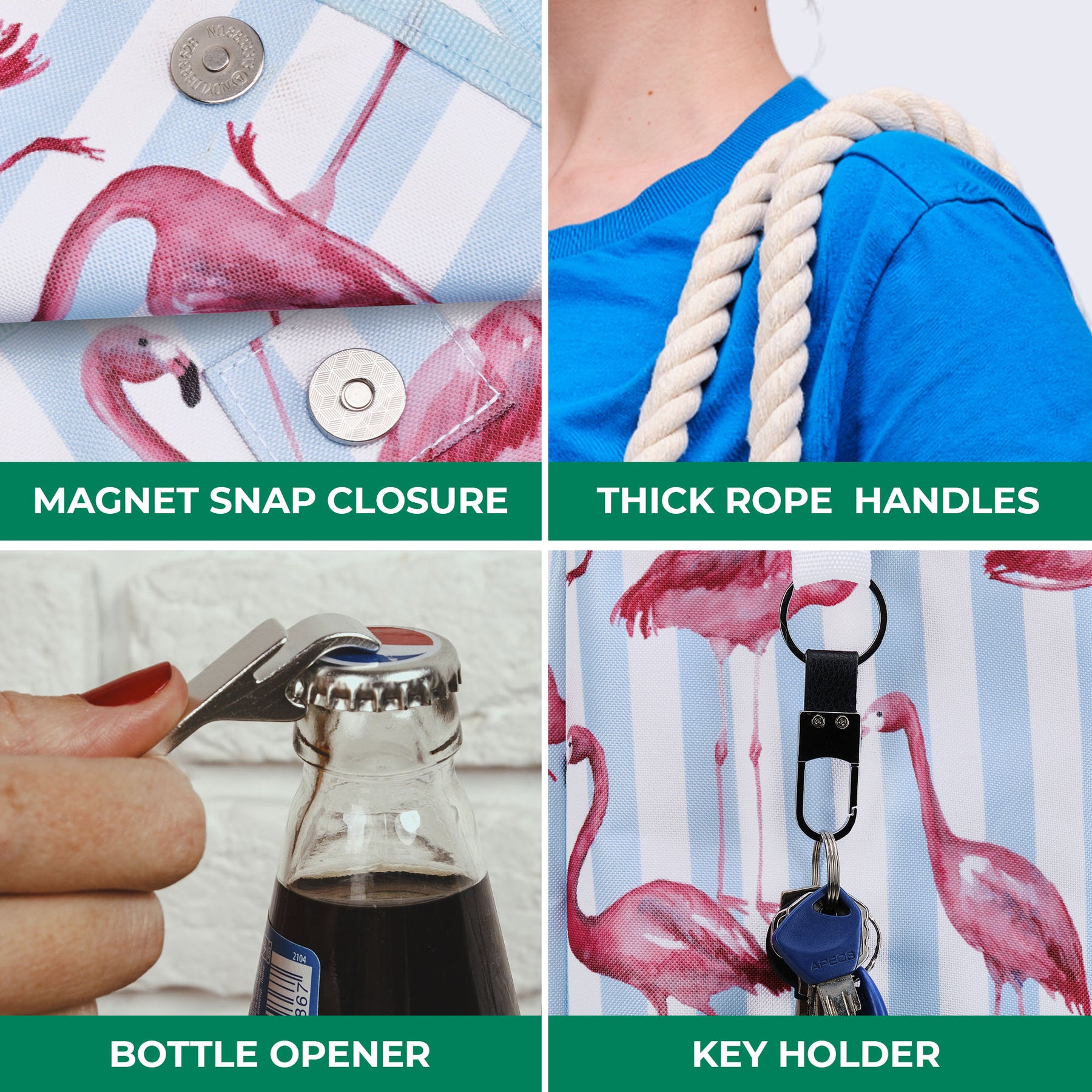 Beach Bag and Pool Bag | Water Repellent | Top Magnet | Family Size XXL | L22" x H15" x W6" | Pink Flamingo