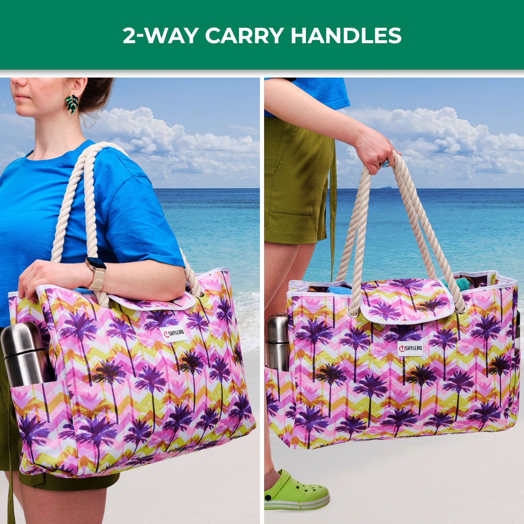 Beach Bag and Pool Bag | Water Repellent | Top Magnet | Family Size XXL | L22" x H15" x W6" | Summer Sunset