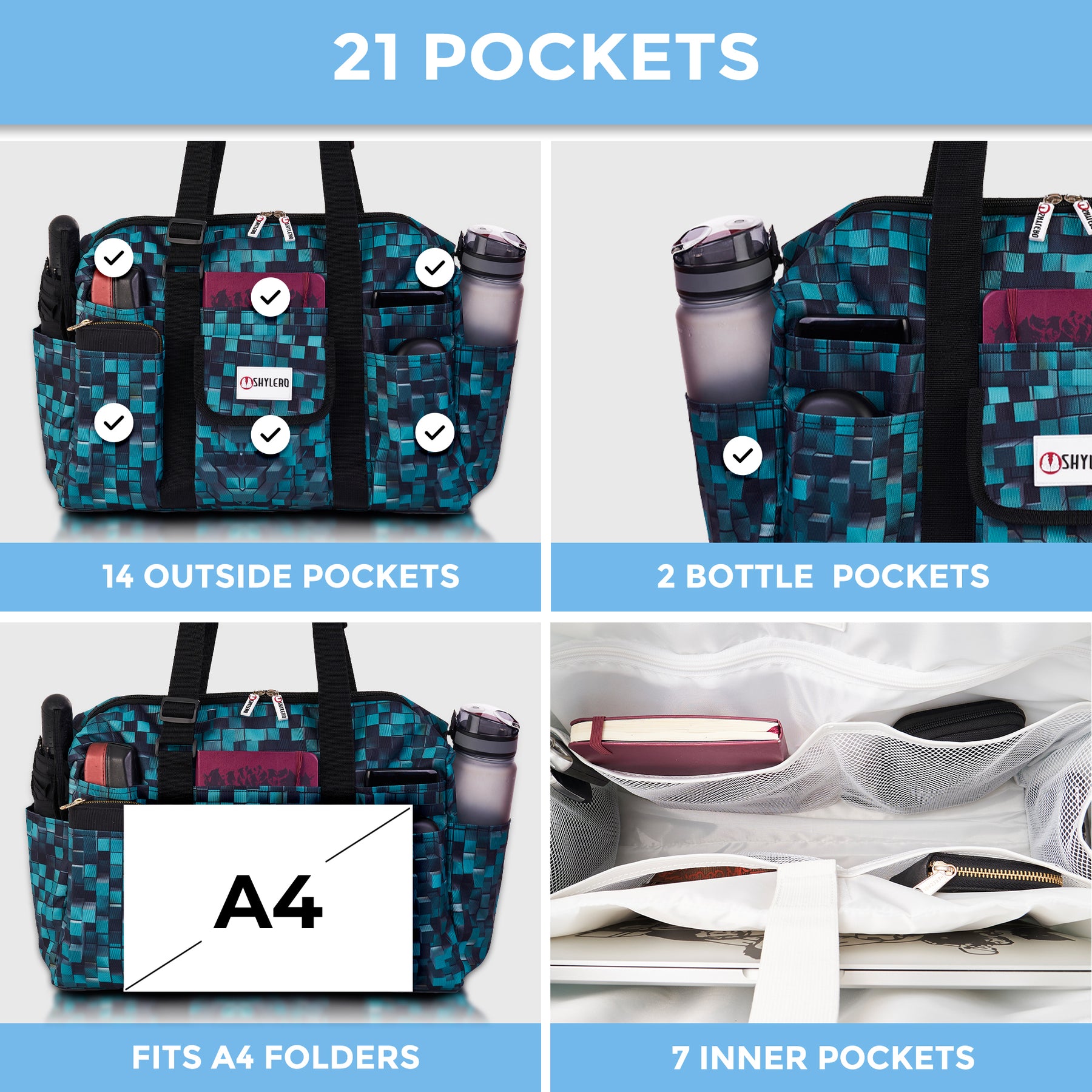 Nurse Bag and Utility Tote | Waterproof | Top YKK® Zip | L18" x H14" x W7" (46x18x36cm) | 3d Blocks