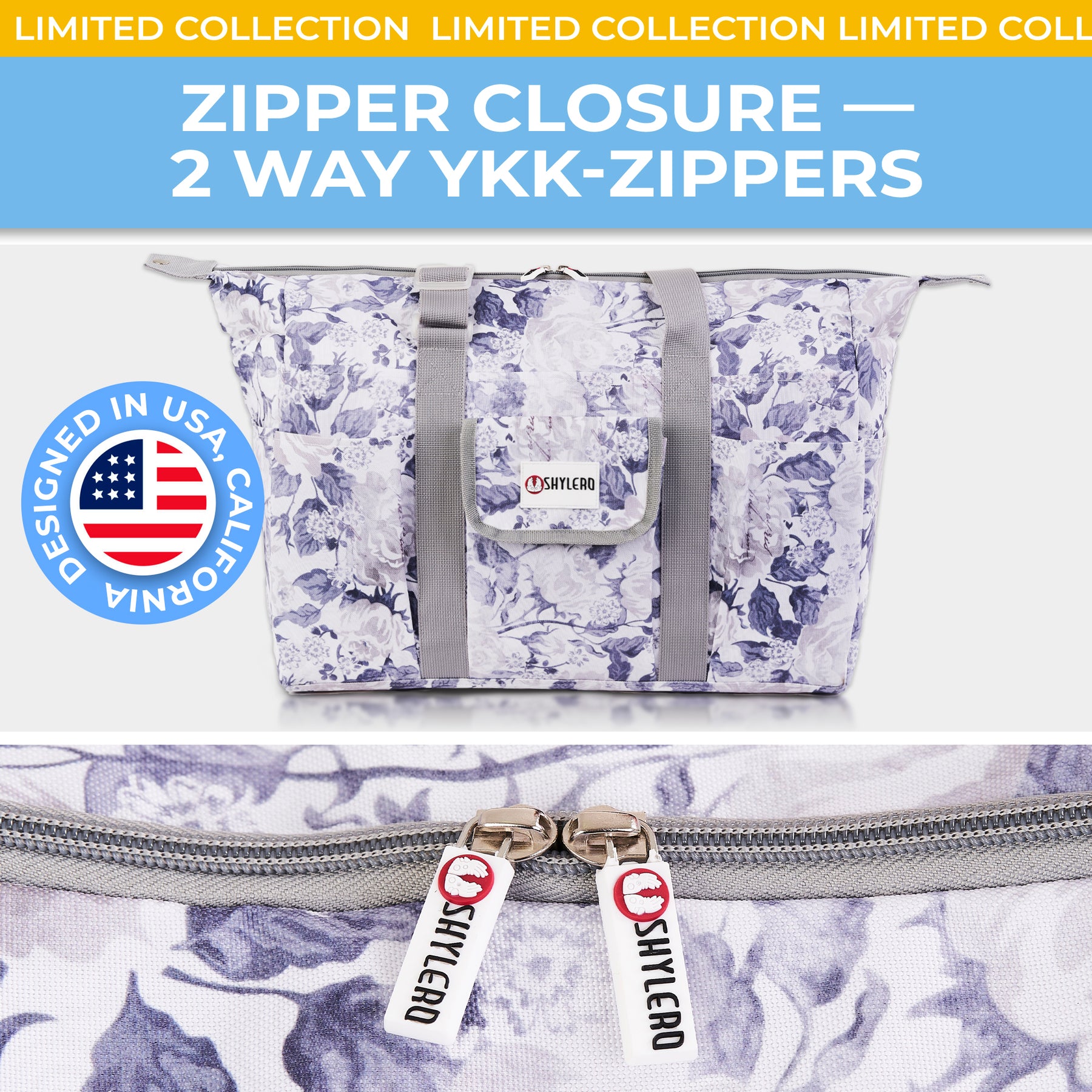 Nurse Bag and Utility Tote | Waterproof | Top YKK® Zip | L18" x H14" x W7" (46x18x36cm) | Marble Flowers