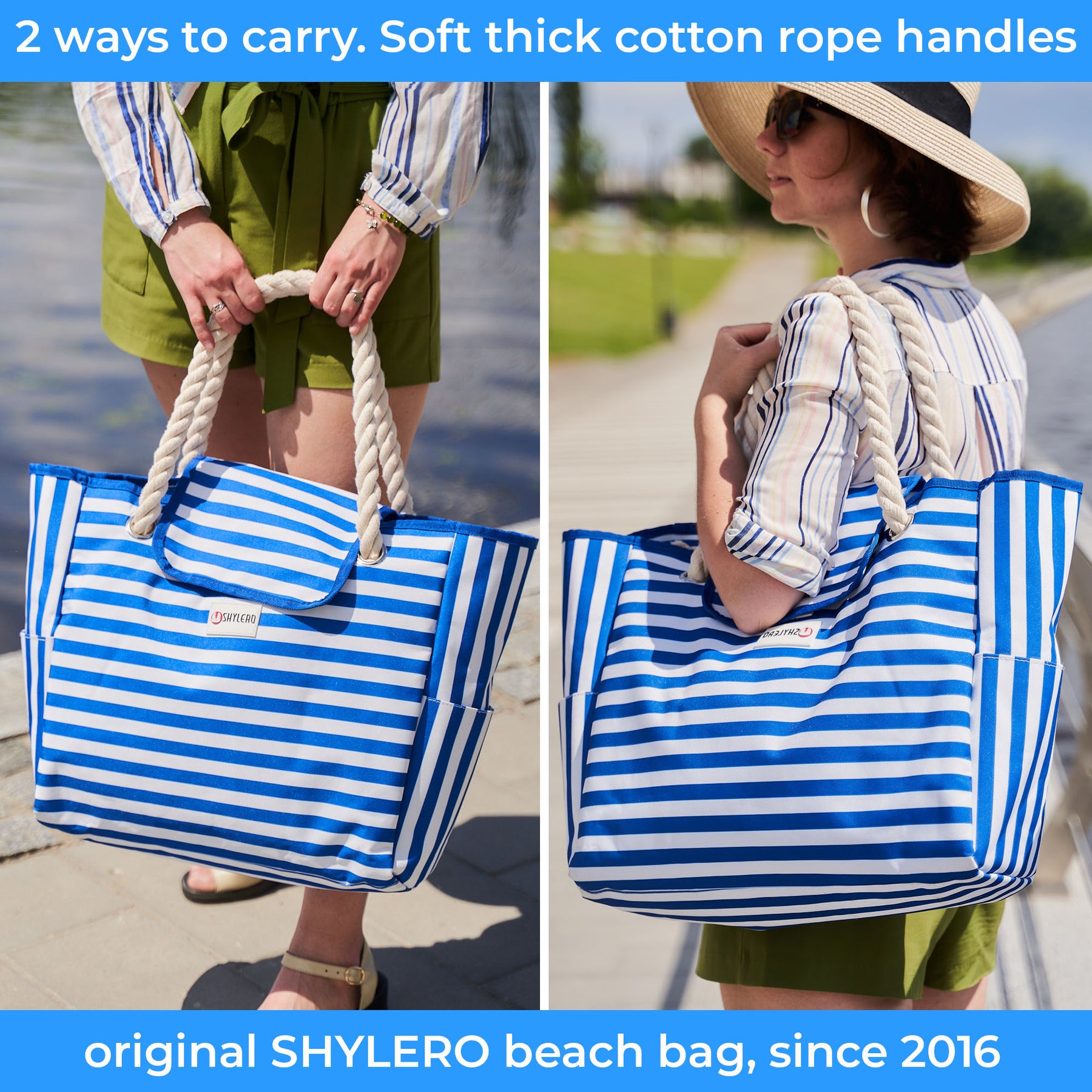 Beach Bag and Pool Bag | Water Repellent | Top Magnet | Family Size XXL | L22" x H15" x W6" | Bright Blue Dolphin
