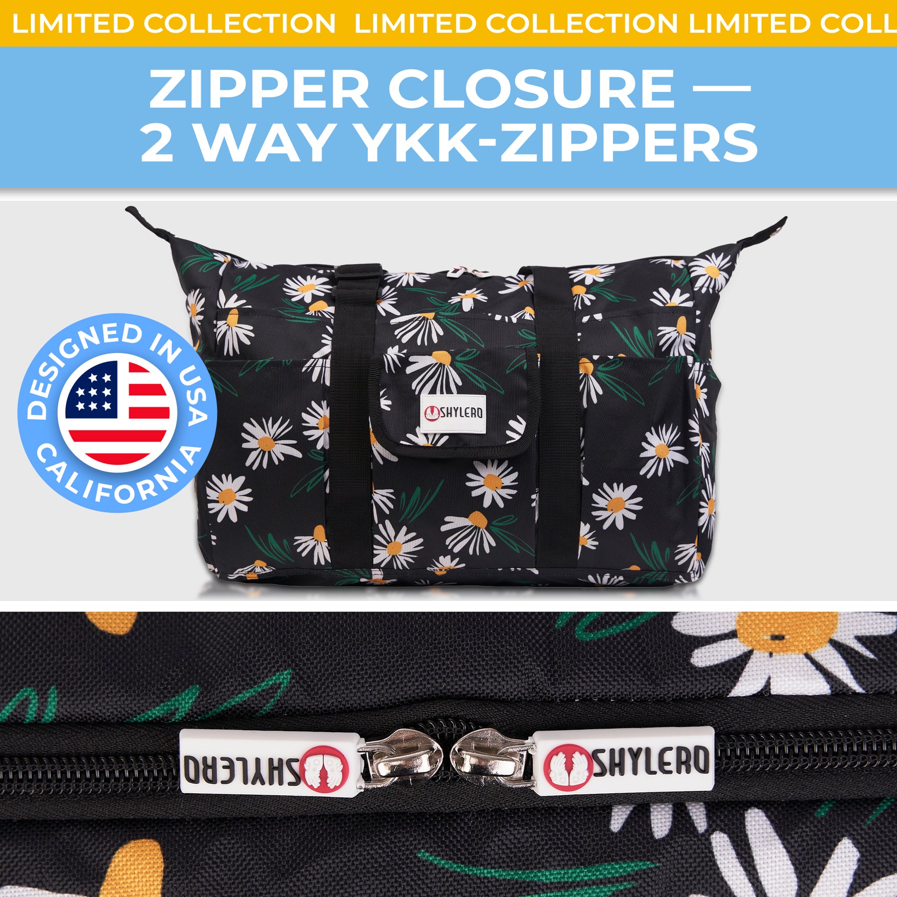 Nurse Bag and Utility Tote | Waterproof | Top YKK® Zip | L18" x H14" x W7" (46x18x36cm) | Field Chamomile