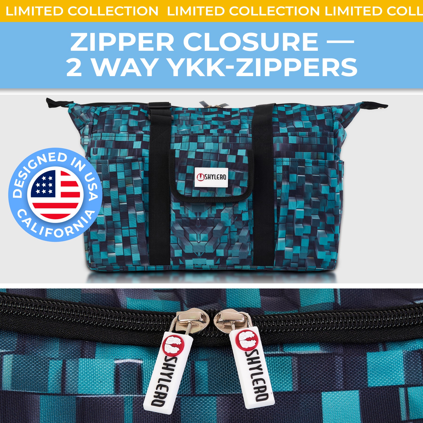 Nurse Bag and Utility Tote | Waterproof | Top YKK® Zip | L18" x H14" x W7" (46x18x36cm) | 3d Blocks