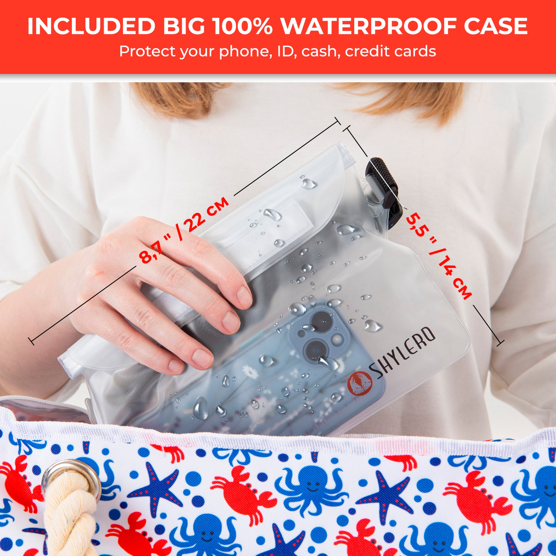 Beach Bag and Pool Bag | Water Repellent | Top YKK® Zip | Family Size | L22" x H15" x W6" | Underwater World