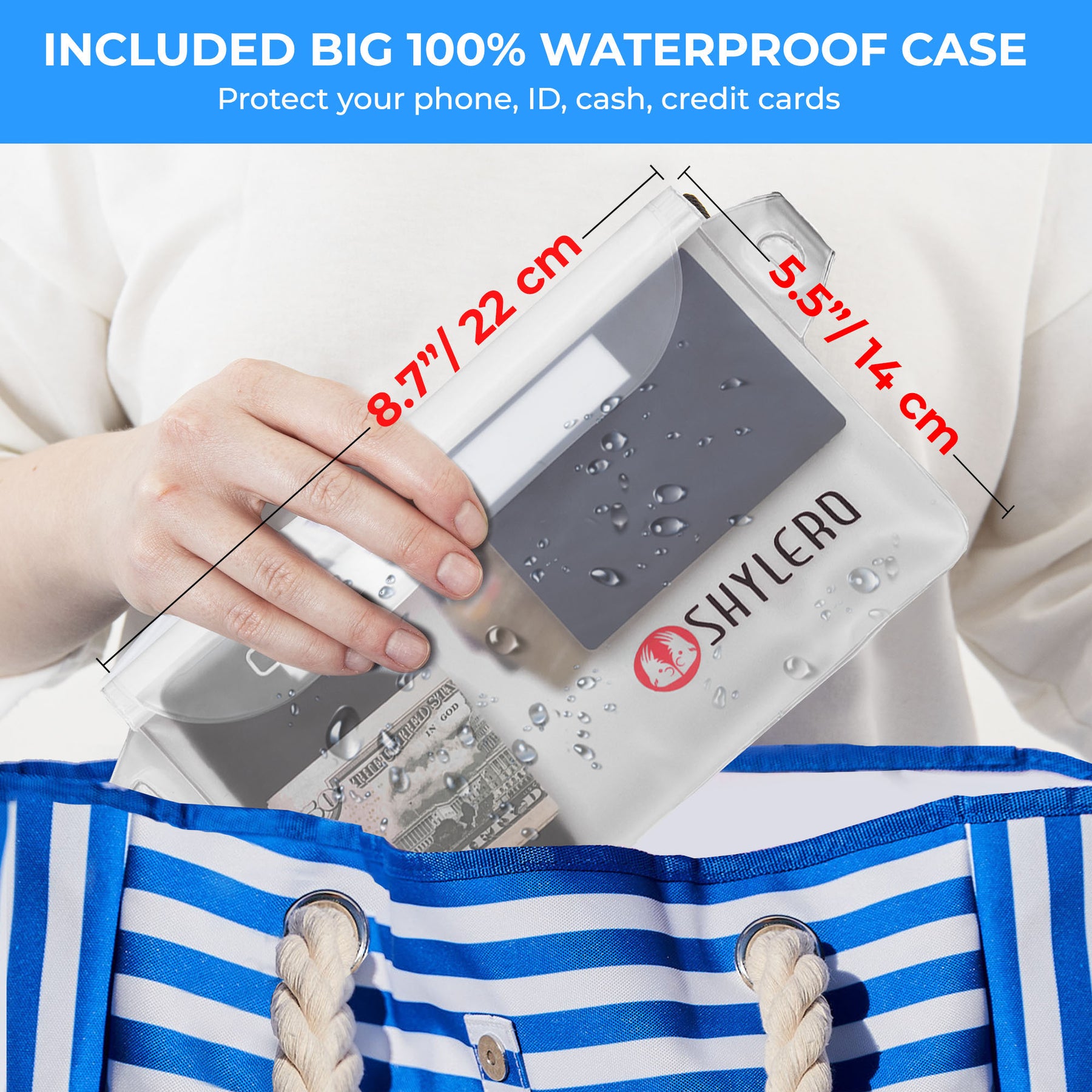 Beach Bag and Pool Bag | Water Repellent | Top Magnet | Family Size XXL | L22" x H15" x W6" | Bright Blue Dolphin