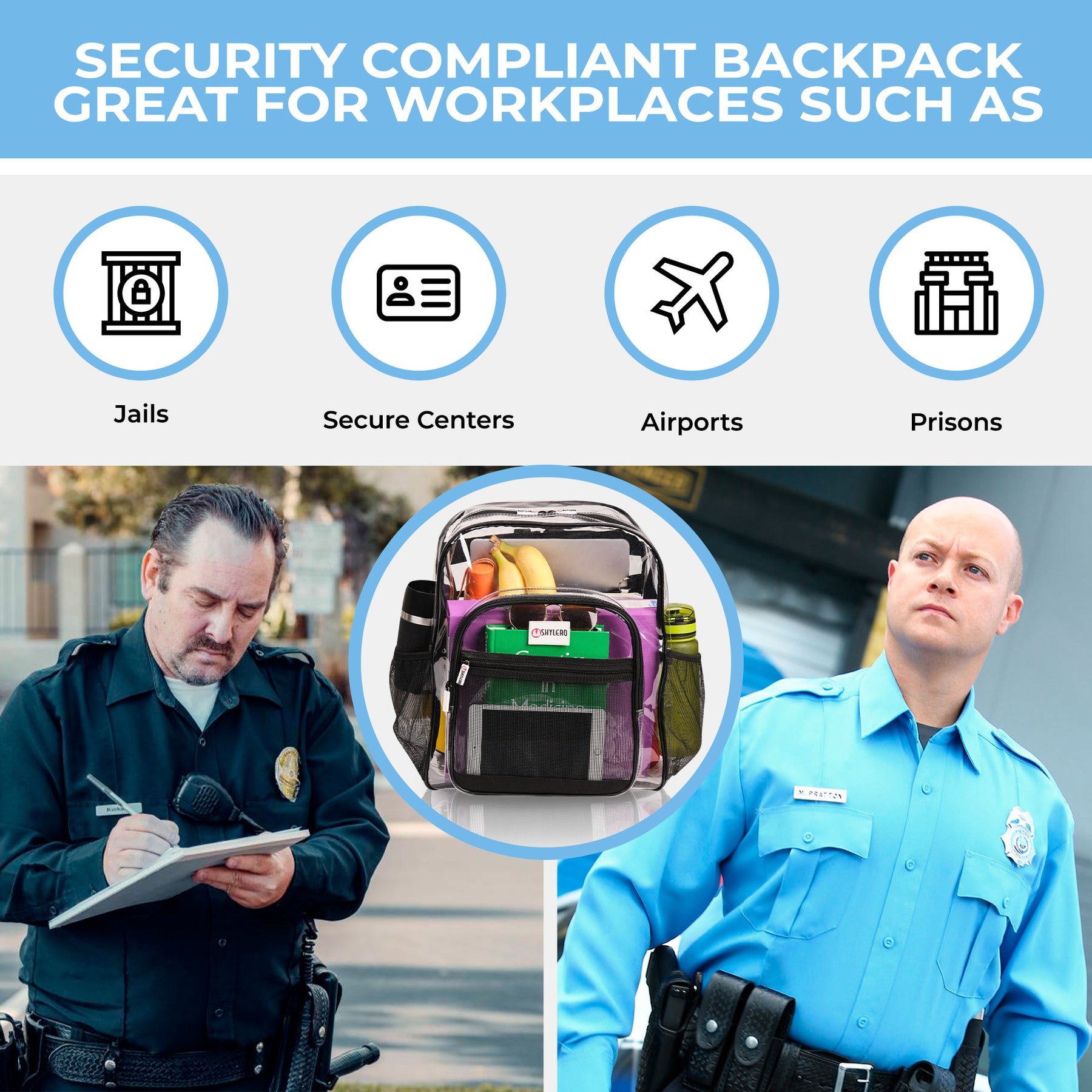 Clear Backpack For Work and School Backpack XL | TSA Lock | H18" x W14" x D8" (45cm x 35cm x 20cm) | 32 L | Black Rhino