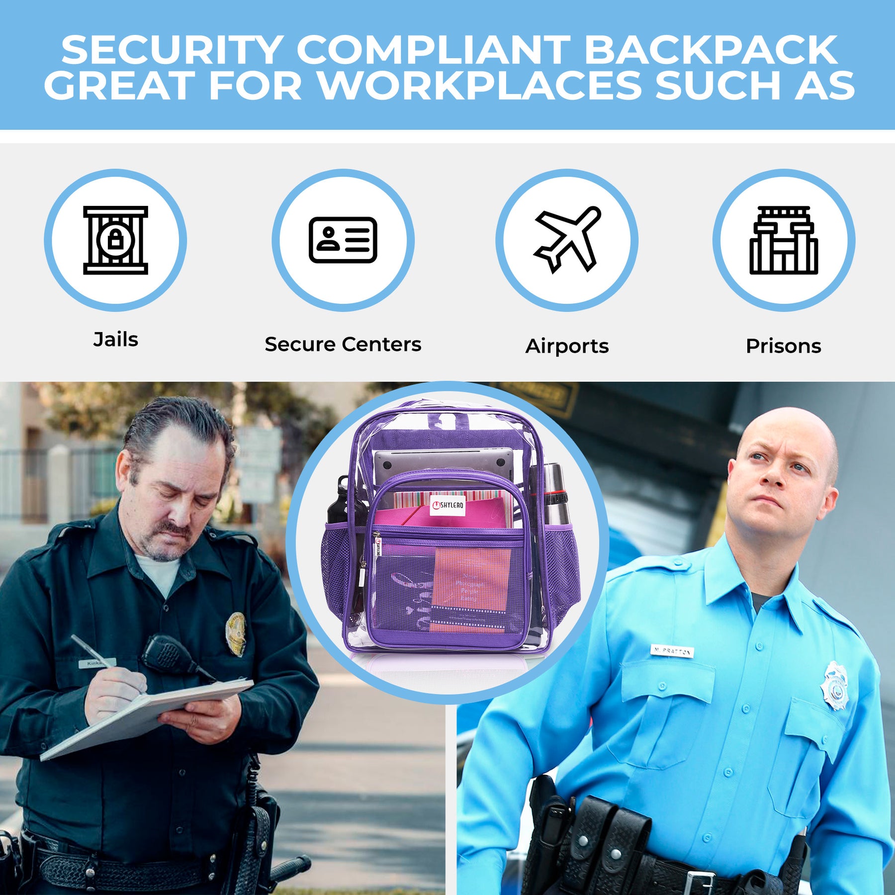 Clear Backpack For Work and School Backpack XL | TSA Lock | H18" x W14" x D8" (45cm x 35cm x 20cm) | 32 L | Purple Rhino
