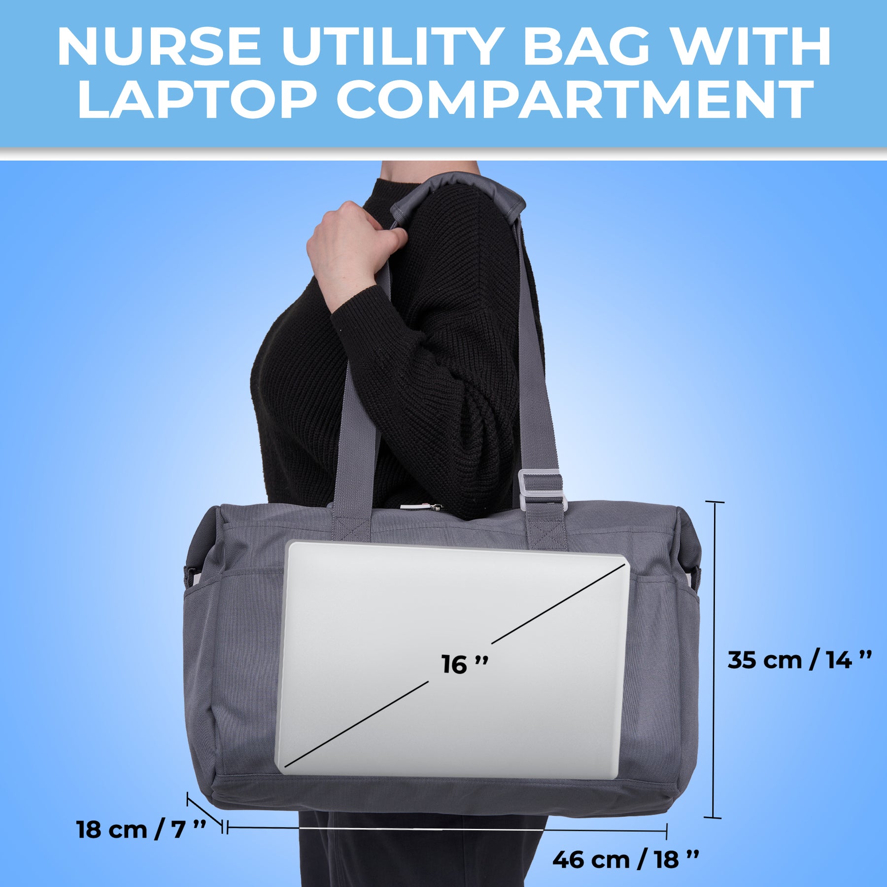 Nurse Bag and Utility Tote | Waterproof | Top YKK® Zip | L18" x H14" x W7" (46x18x36cm) | Solid Grey