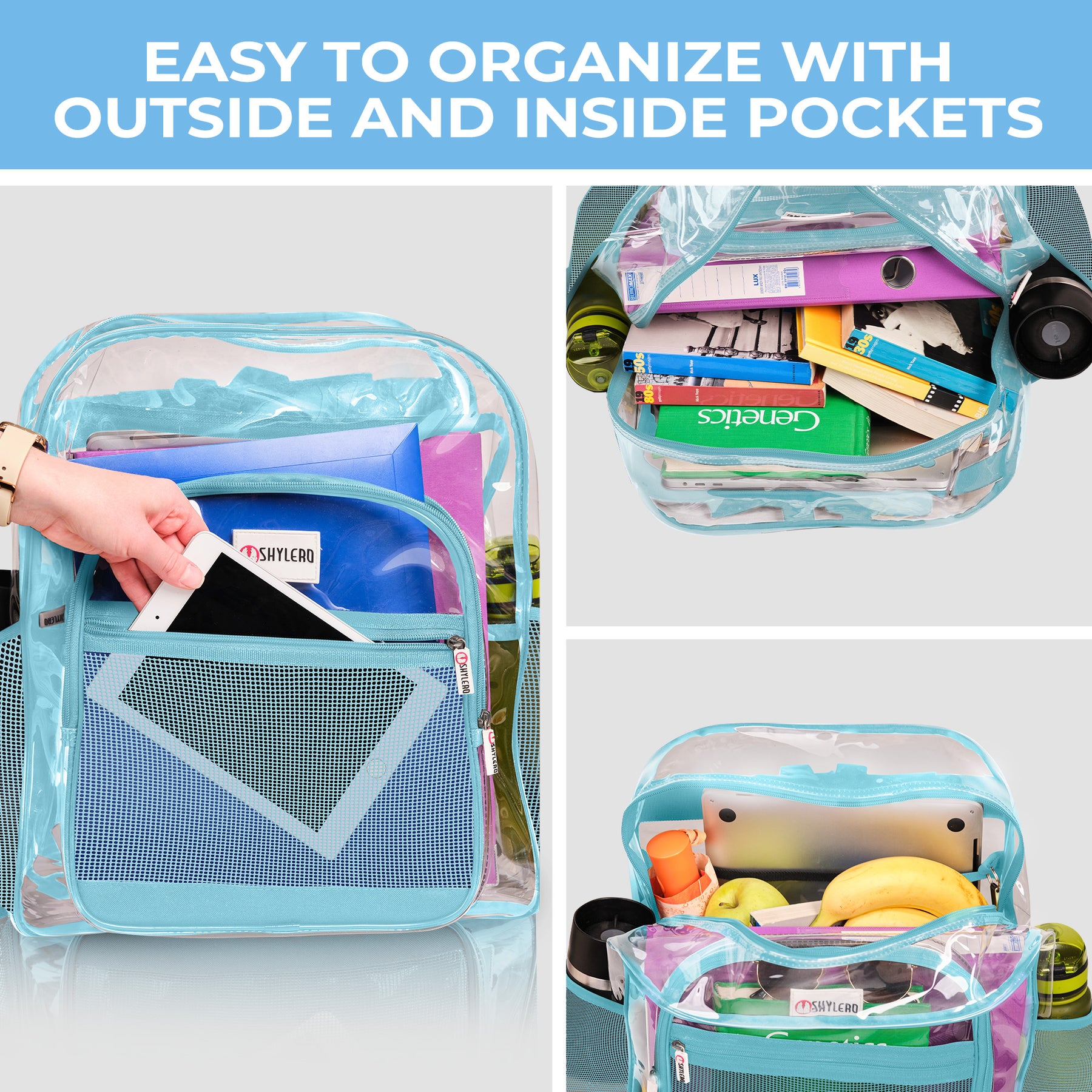Clear Backpack For Work and School Backpack XL | TSA Lock | H18" x W14" x D8" (45cm x 35cm x 20cm) | 32 L | Turquoise Rhino