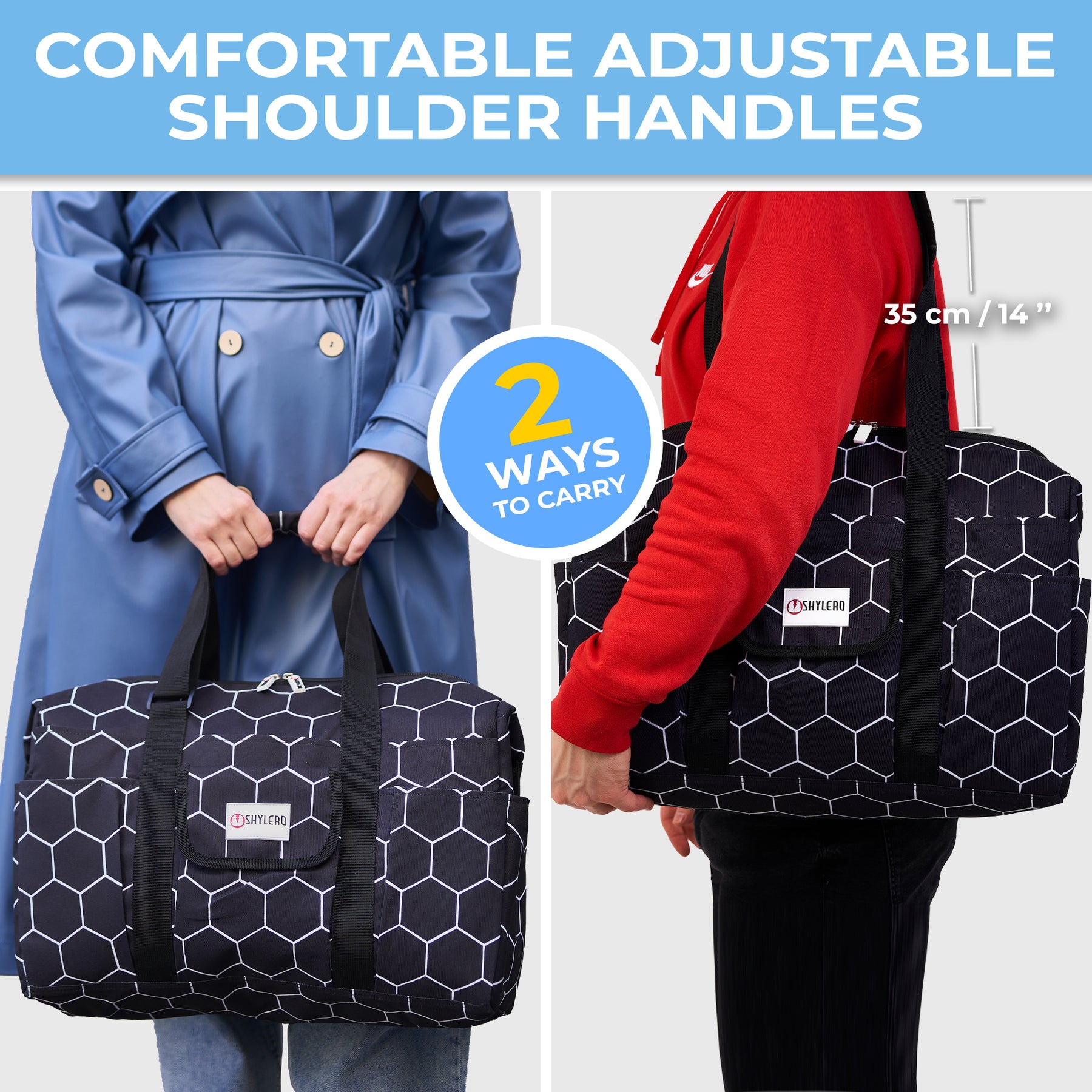 Nurse Bag and Utility Tote | Waterproof | Top YKK® Zip | L18" x H14" x W7" (46x18x36cm) | Black Bee Hive