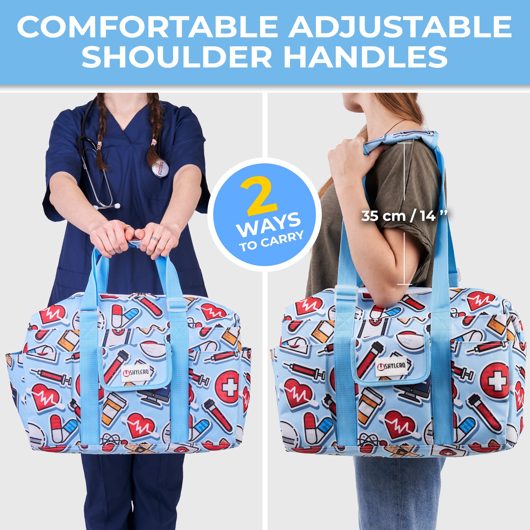 Nurse Bag and Utility Tote | Waterproof | Top YKK® Zip | L18" x H14" x W7" (46x18x36cm) | Cure All