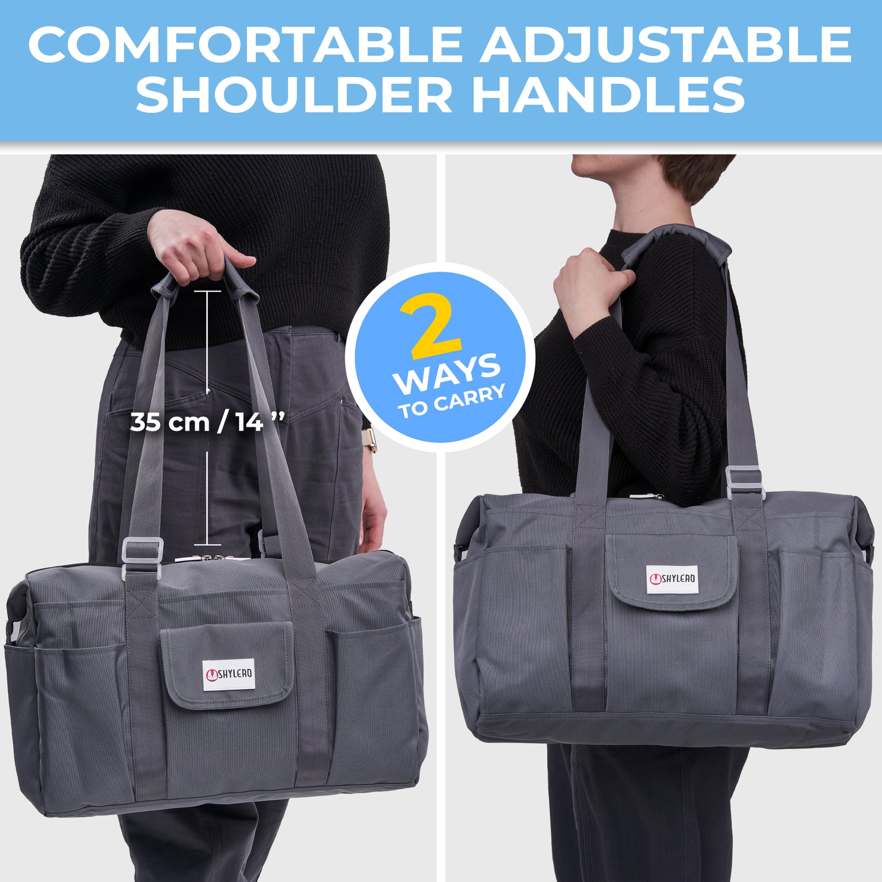 Nurse Bag and Utility Tote | Waterproof | Top YKK® Zip | L18" x H14" x W7" (46x18x36cm) | Solid Grey