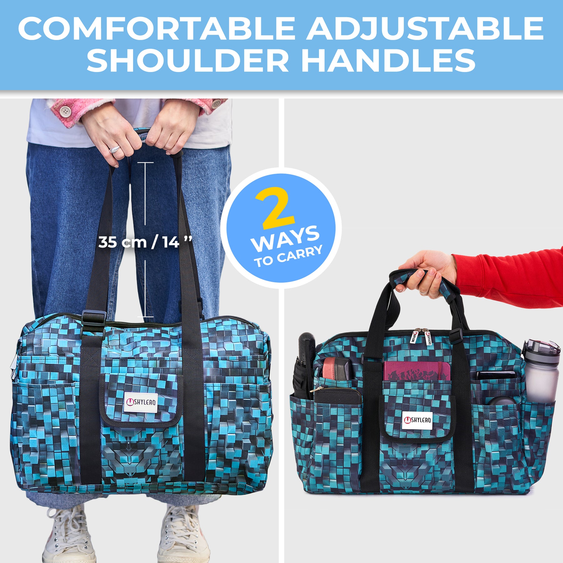 Nurse Bag and Utility Tote | Waterproof | Top YKK® Zip | L18" x H14" x W7" (46x18x36cm) | 3d Blocks