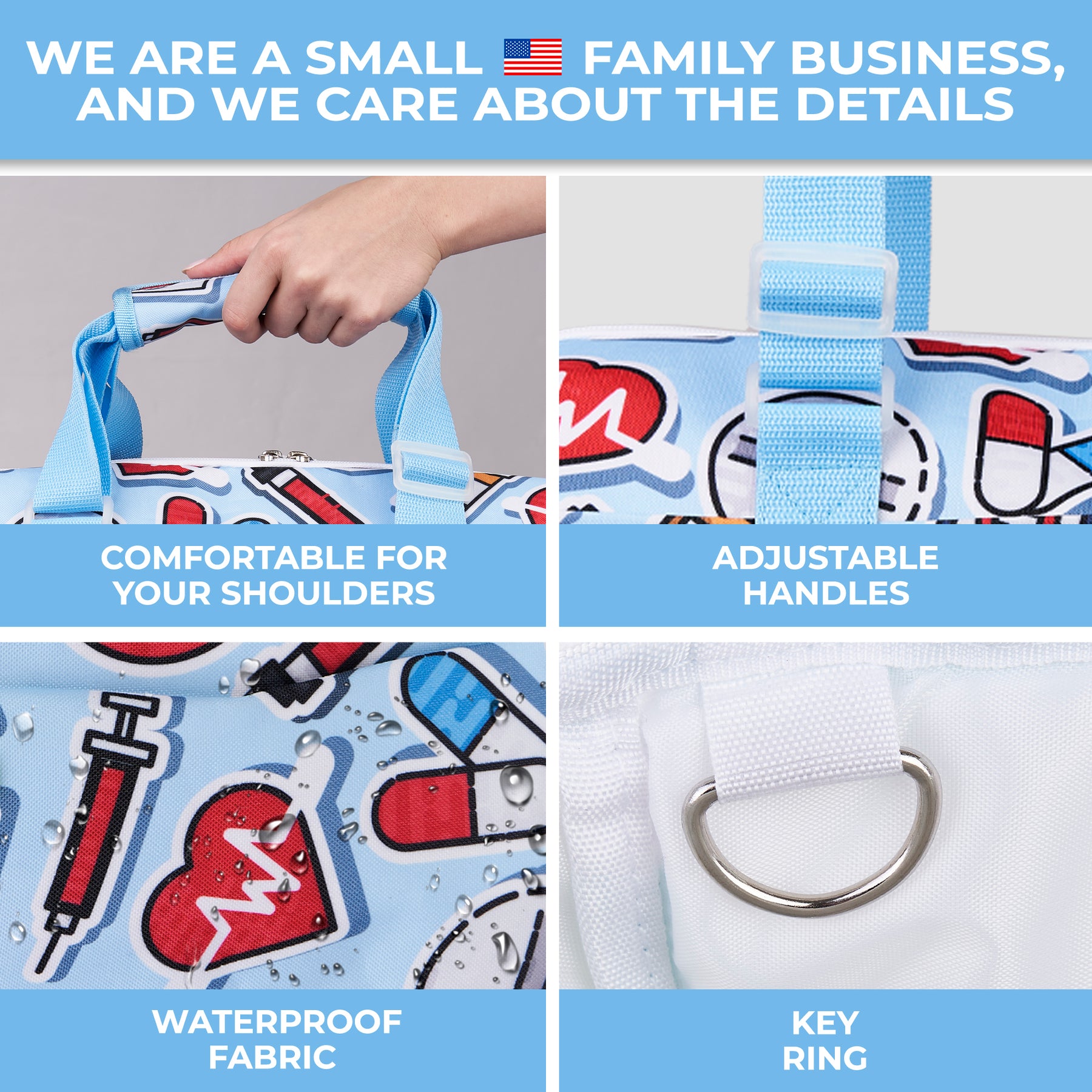 Nurse Bag and Utility Tote | Waterproof | Top YKK® Zip | L18" x H14" x W7" (46x18x36cm) | Cure All