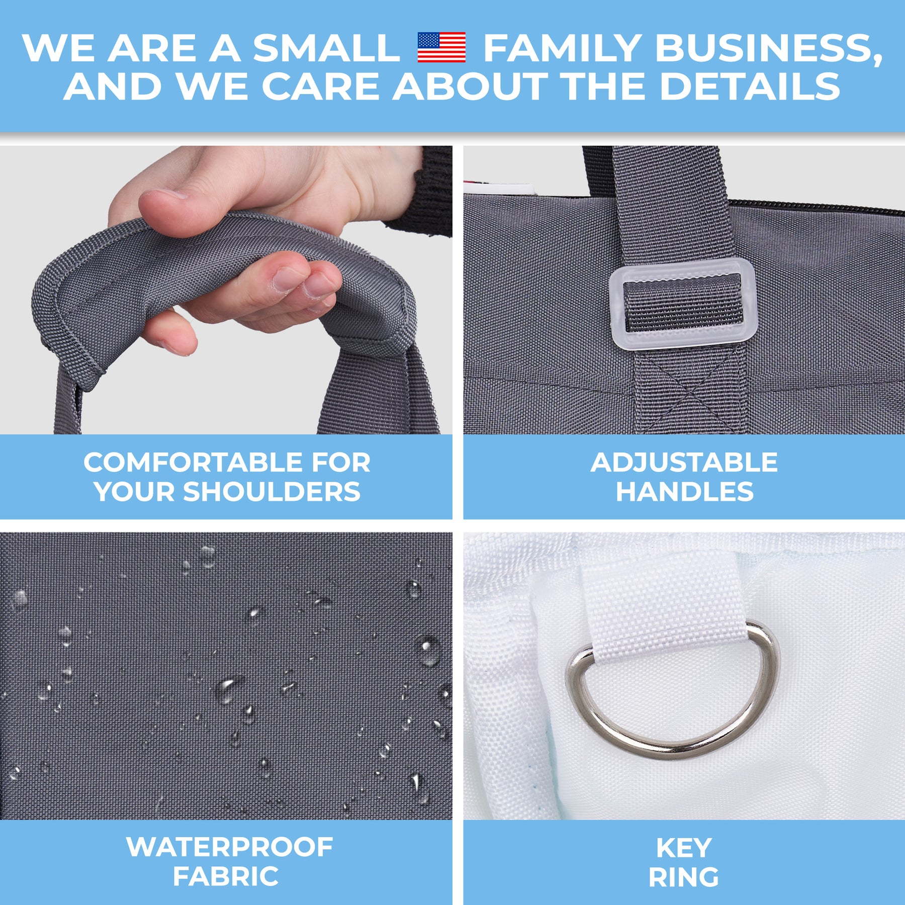 Nurse Bag and Utility Tote | Waterproof | Top YKK® Zip | L18" x H14" x W7" (46x18x36cm) | Solid Grey