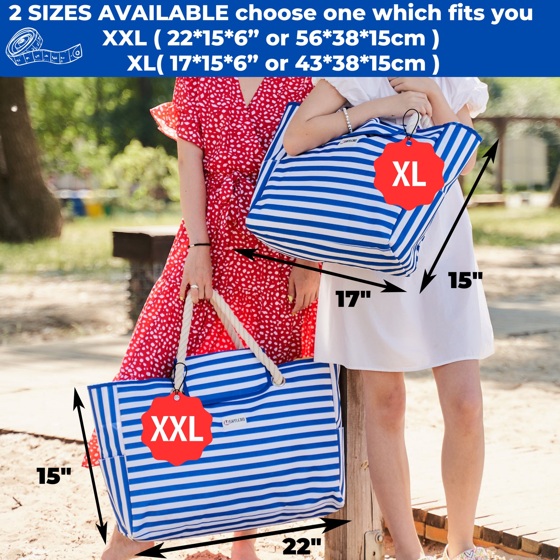 Beach Bag and Pool Bag | Water Repellent | Top Magnet | Family Size XXL | L22" x H15" x W6" | Bright Blue Dolphin