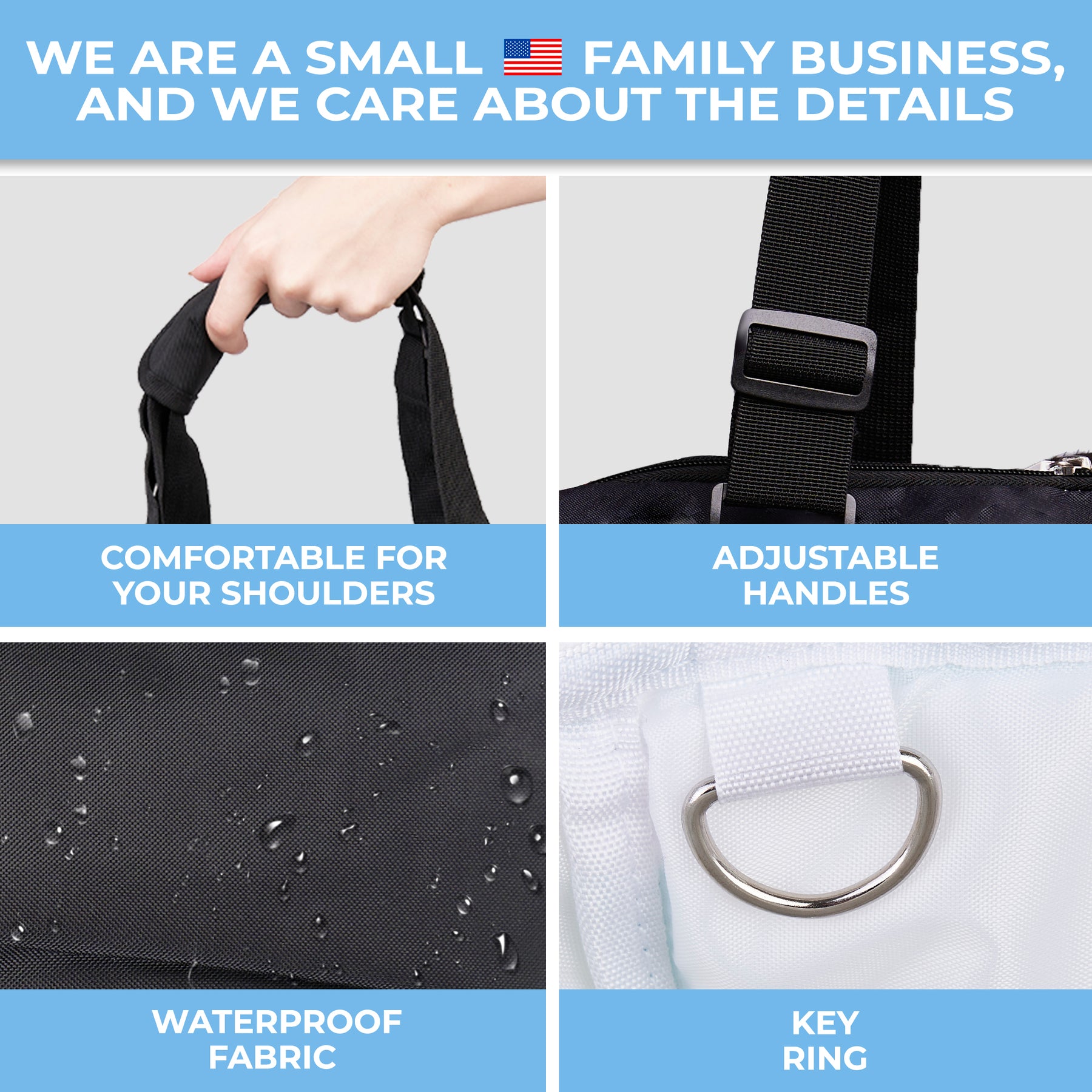 Nurse Bag and Utility Tote | Waterproof | Top YKK® Zip | L18" x H14" x W7" (46x18x36cm) | Solid Black